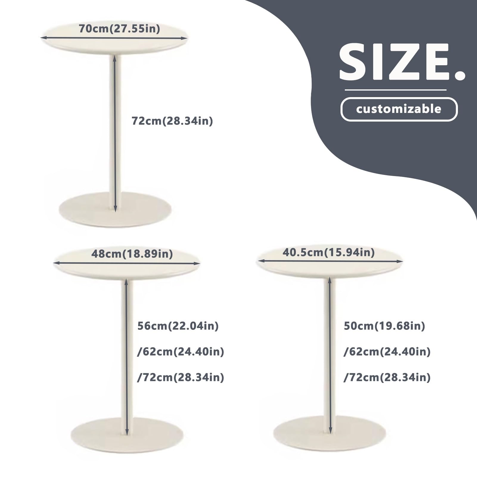 Table basse ronde de salle à manger, petite table d'appoint de canapé pour balcon de salon intérieur ou extérieur, table de bar à cocktail, table de bistrot haute – Métal blanc ( Size : 40.5x40.5x50cm