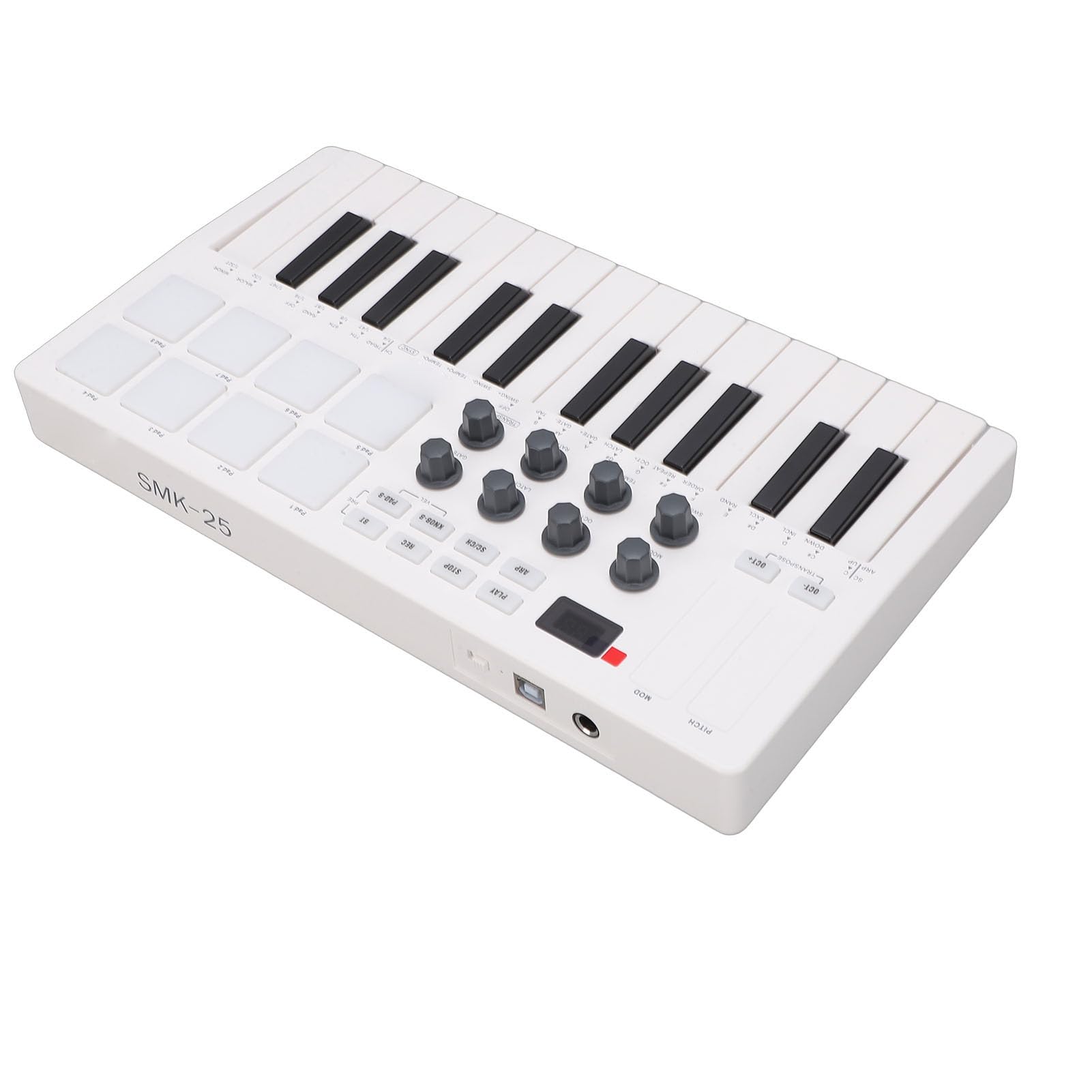RiToEasysports Midi-Tastatur, 25 Tasten, 8 Hintergrundbeleuchtete Drum-Pads, 8 Knöpfe, Controller, Tastatur für die Musikproduktion