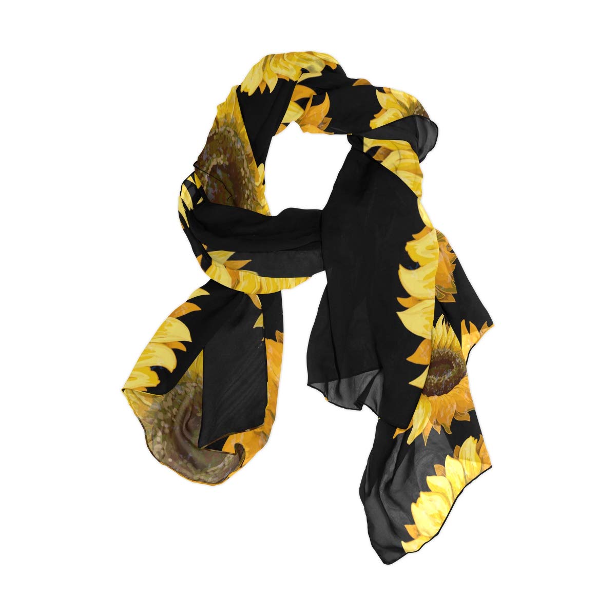 Linomo Women's Multicoloured Chiffon Silk Large Scarf Sunflower Flower Long Shawl Wrap Silk Like Scarf