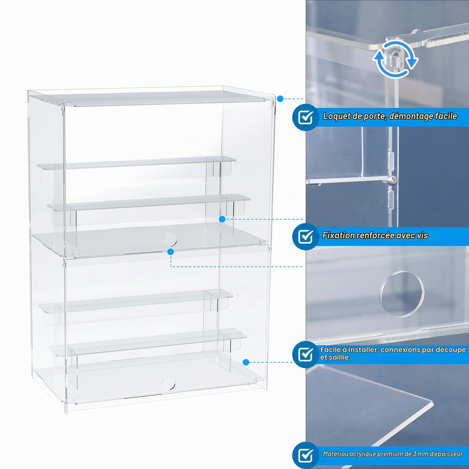 Vitrine pour Collection, 2 étages Vitrine Figurine avec Porte et étagère, Vitrine Acrylique Transparente Boîte Acrylique pour présentation de Figurines , Funko Pop, 12 "Lx6,9 Wx16,7 "H