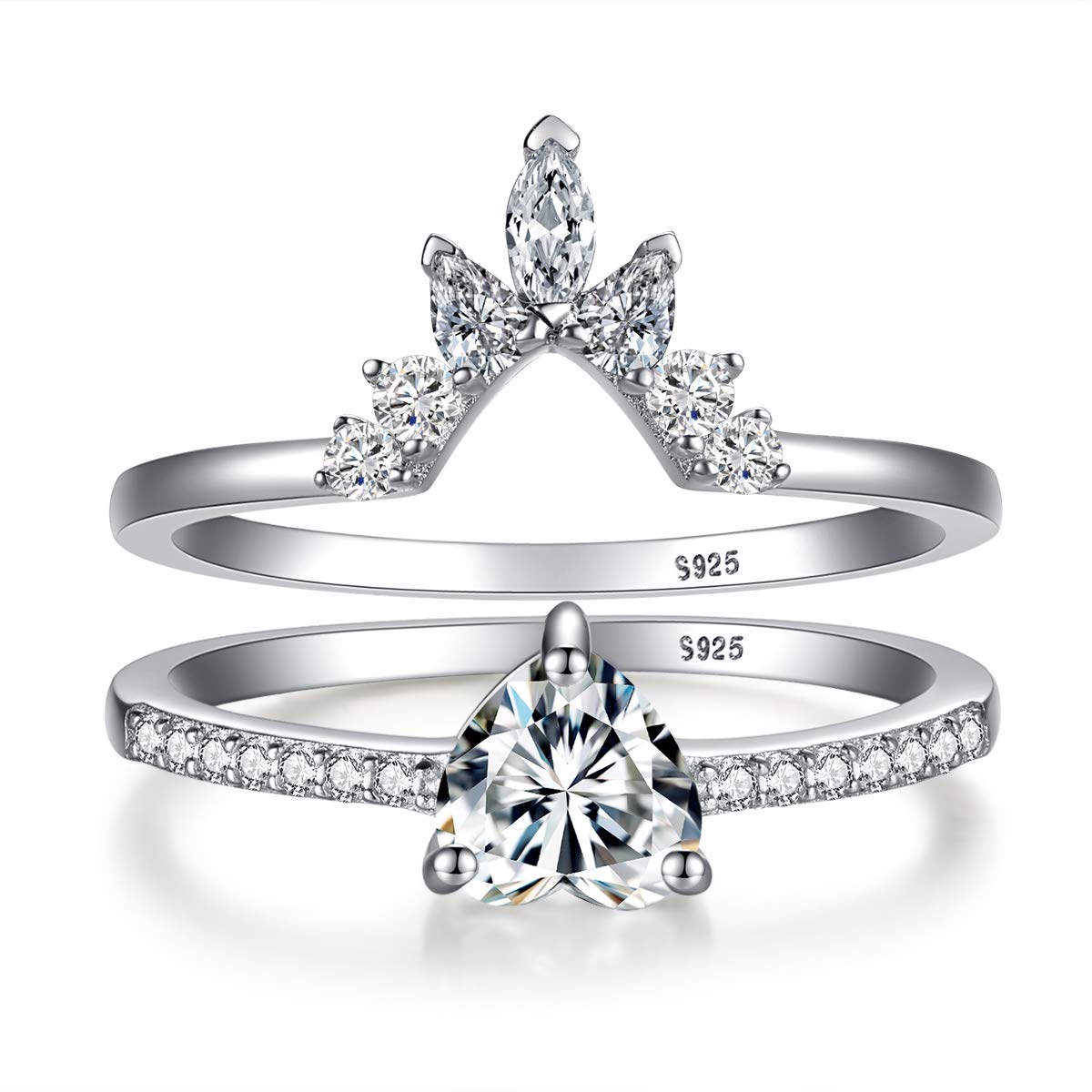 Mothers Day Gift Sterling Silver Heart Rings Set for Women, Wedding Rings Bridal Set Promise Ring for Valentines Day with Box