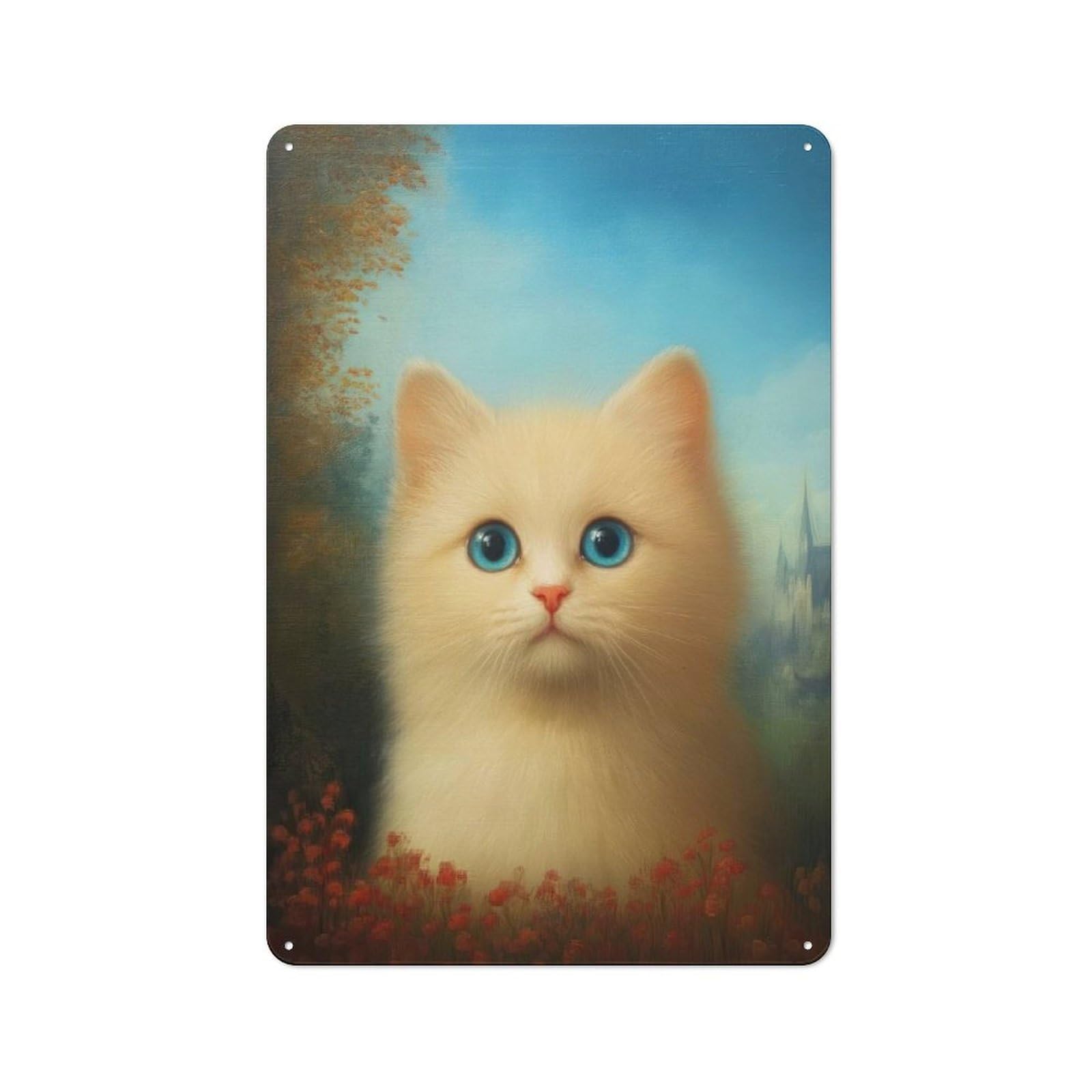 Junmoney Fluffy Kitten Vintage Tin Sign 30X20cm With For Living Room Or Hallway, Gift Idea At Christmas For Home Wall Decor Collectors