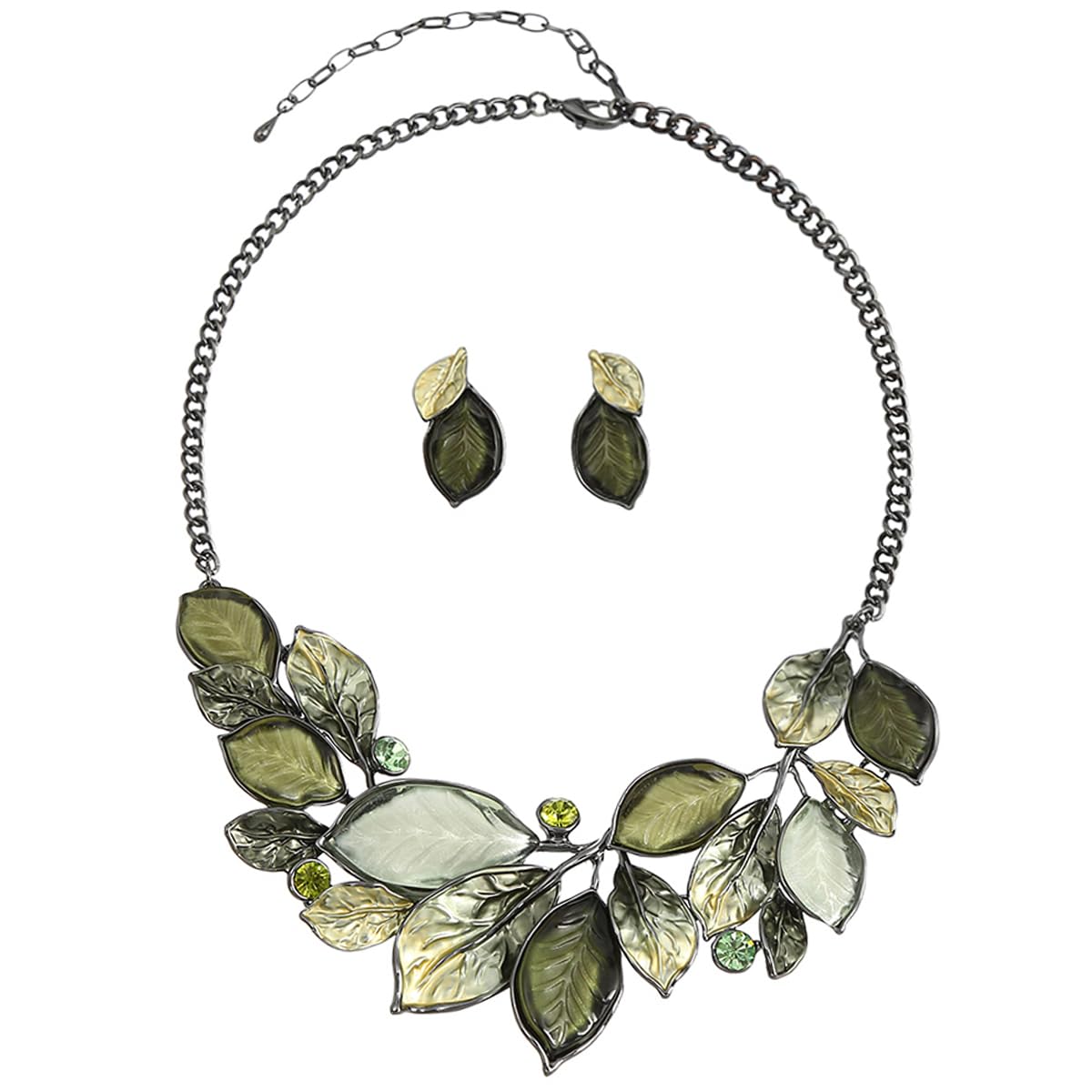 Juego de joyas vintage gruesas con diseño de hojas, floral, geométrico, bohemio, bohemio, babero, collar, aretes, joyería de moda para mujeres y niñas, boda, fiesta, graduación, regalo único