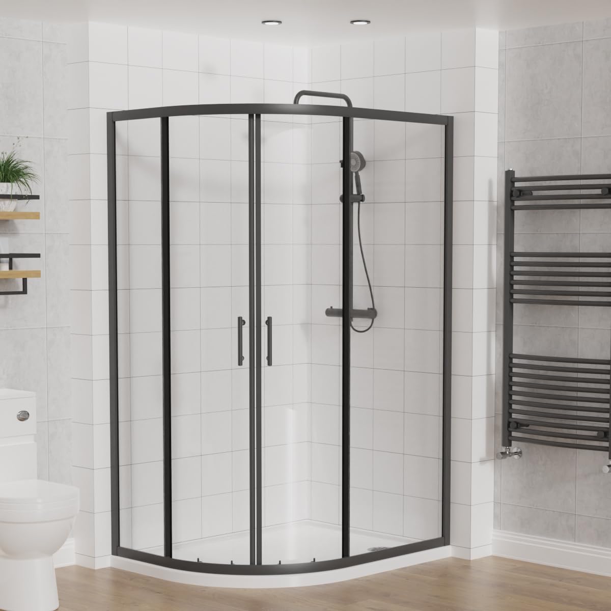 Aquariss Matt Black Offset Quadrant Shower Enclosure 1200X900mm 6Mm Easy Clean Tempered Glass Sliding Door Shower Cubicle