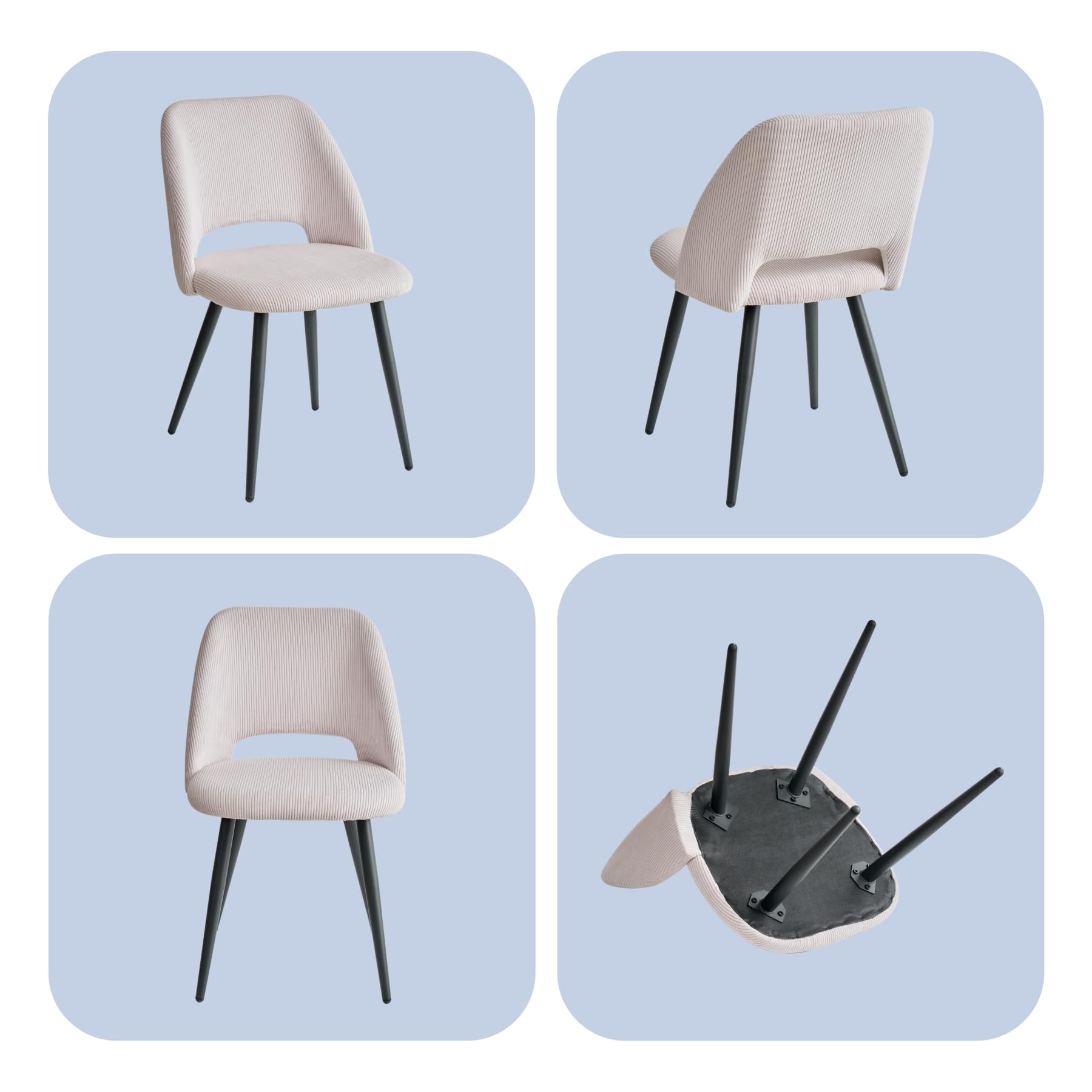 GrandCA HOME 4 Sedie da Pranzo Moderne, Sedie da Cucina Imbottite con Schienale Cavo in Velluto a Coste, per Sala da Pranzo, Cucina, Soggiorno, Camera da letto (Beige)