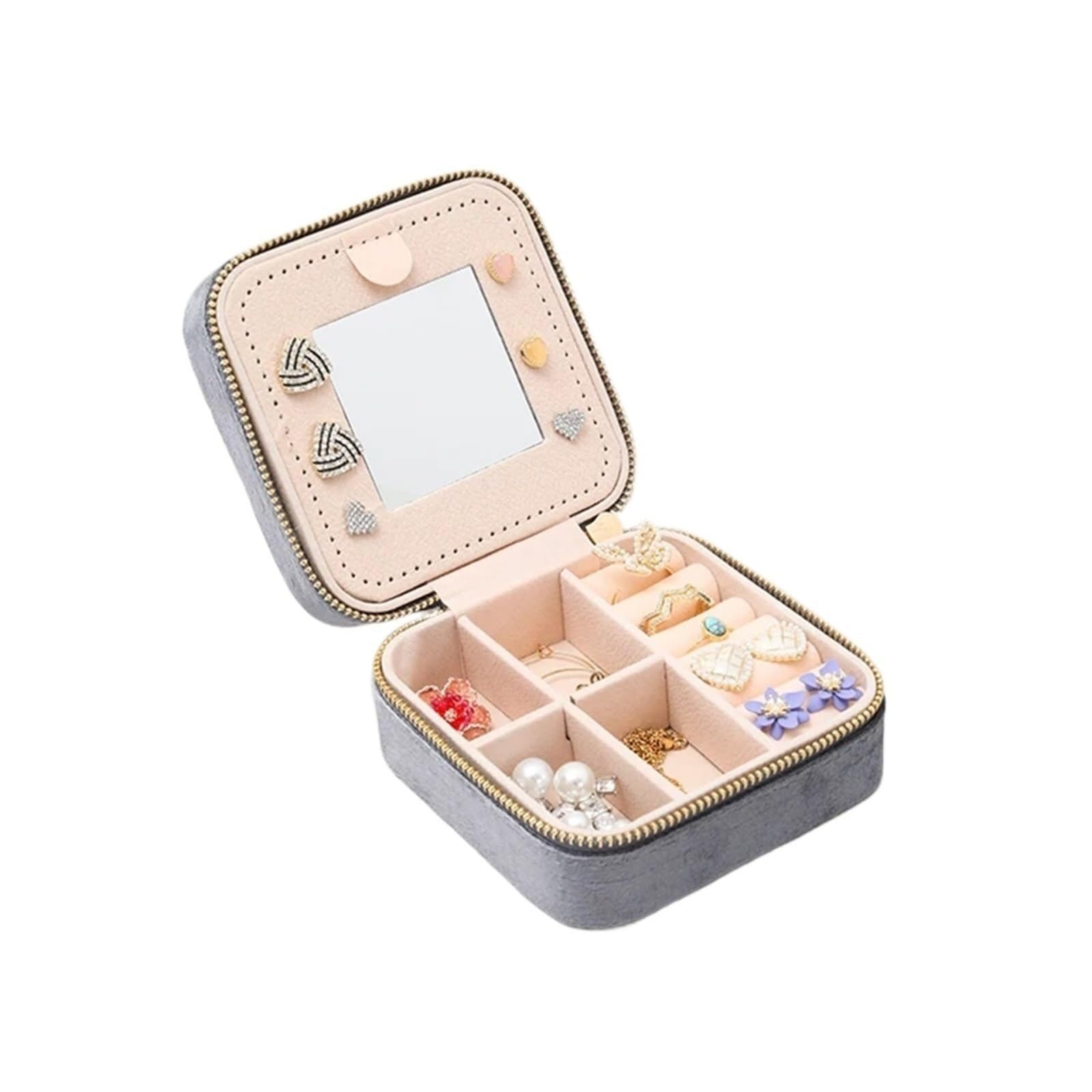 ZHAOQIN Jewellery Box Women's Organiser Necklace Rings Earrings Travel Portable Zipper Case(Gray)