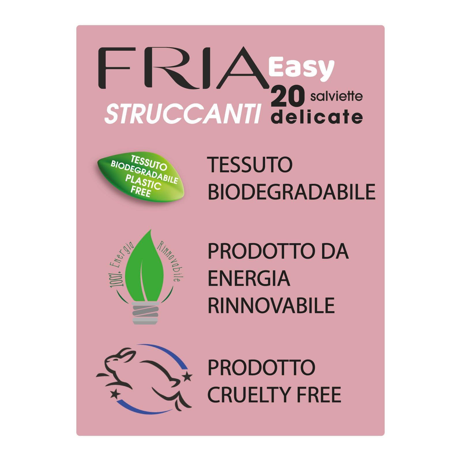 Fria Easy Salviette Struccanti, con Estratti di Melissa e Magnolia ad Effetto Idratante e Addolcente sulla Pelle, Dermatologicamente Testate, Confezione da 20 Salviette