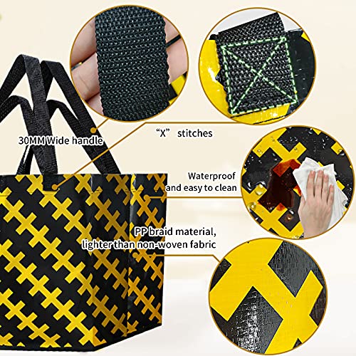Reusable Grocery Bags 4-Pack Foldable Shopping Totes Bags 36L Washable Super Strong Bag Waterproof Large Storage Bags (Yellow and White) - Thumbnail 4
