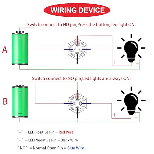 Miniatura 6 de 6 interruptores de botón LED de 0.472 in con pestillo de 0.472 in, carcasa negra con precableado, interruptor de botón impermeable IP65, 1NO 1
