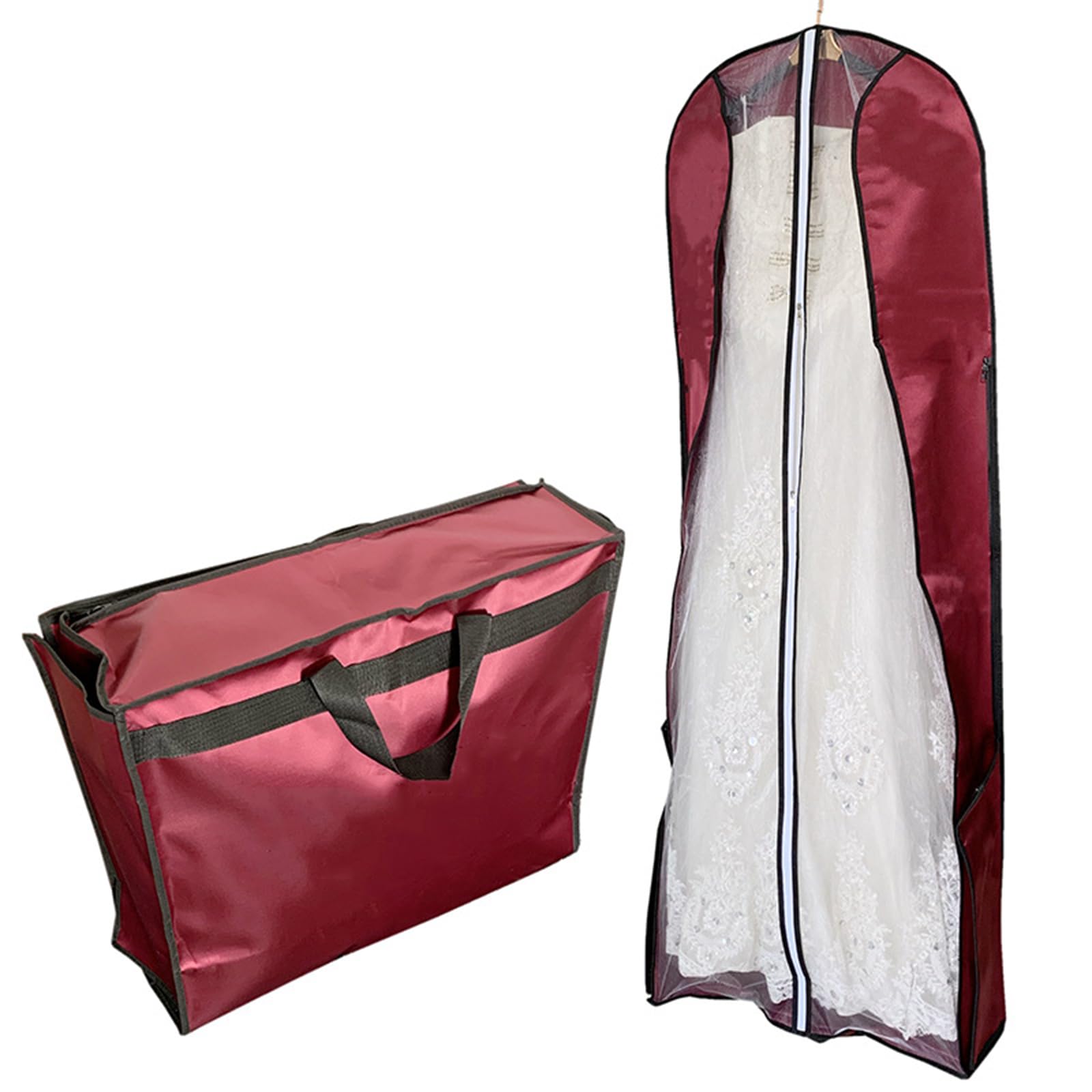 Kleiderhüllen, extra lang, Kleidersäcke für Hochzeitskleider, transparent, wasseür Brautkleider, zusammenklappbar, Reise-Staubbeutel mit Griffen, 160 x 58 x 20 cm, Rot (Rot 200 x 58 x 20 cm)