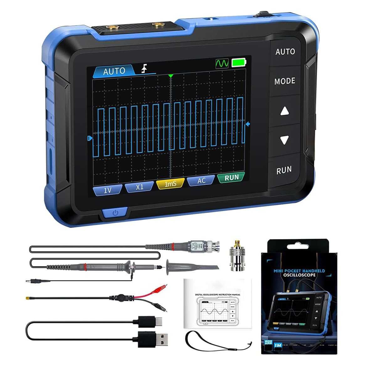 DollaTek Oscilloscopio portatile Oscilloscopio tablet 2 IN 1 multifunzione Mini generatore di segnale Oscilloscopio digitale 5MS/s Frequenza di campionamento Oscilloscopio 1M di larghezza di banda