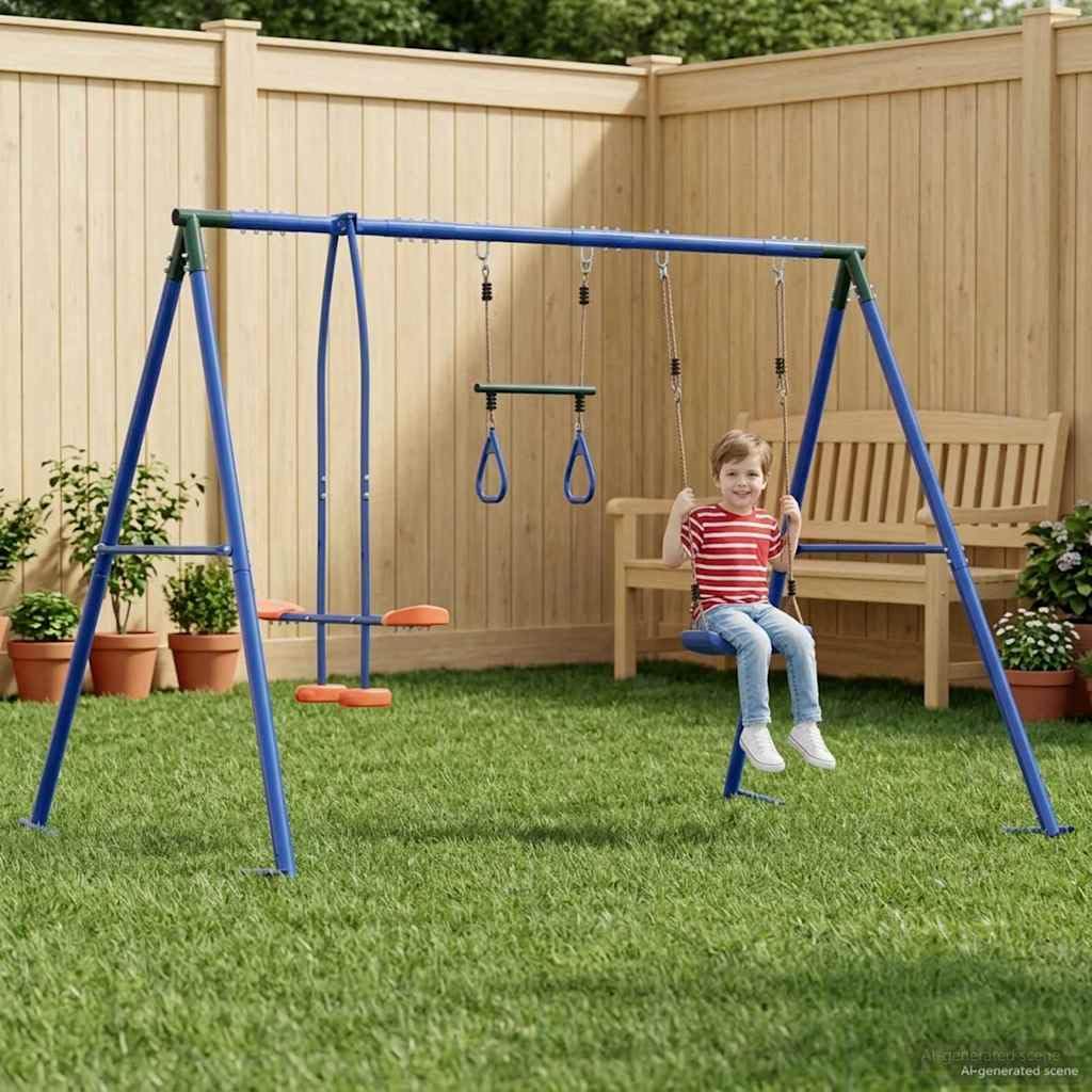 Juego de columpio para exteriores multicolor con marco de acero y material PE 263 x 185 x 185 cm, resistente a la intemperie para jardín y terraza, asiento ajustable, juguete de jardín robusto