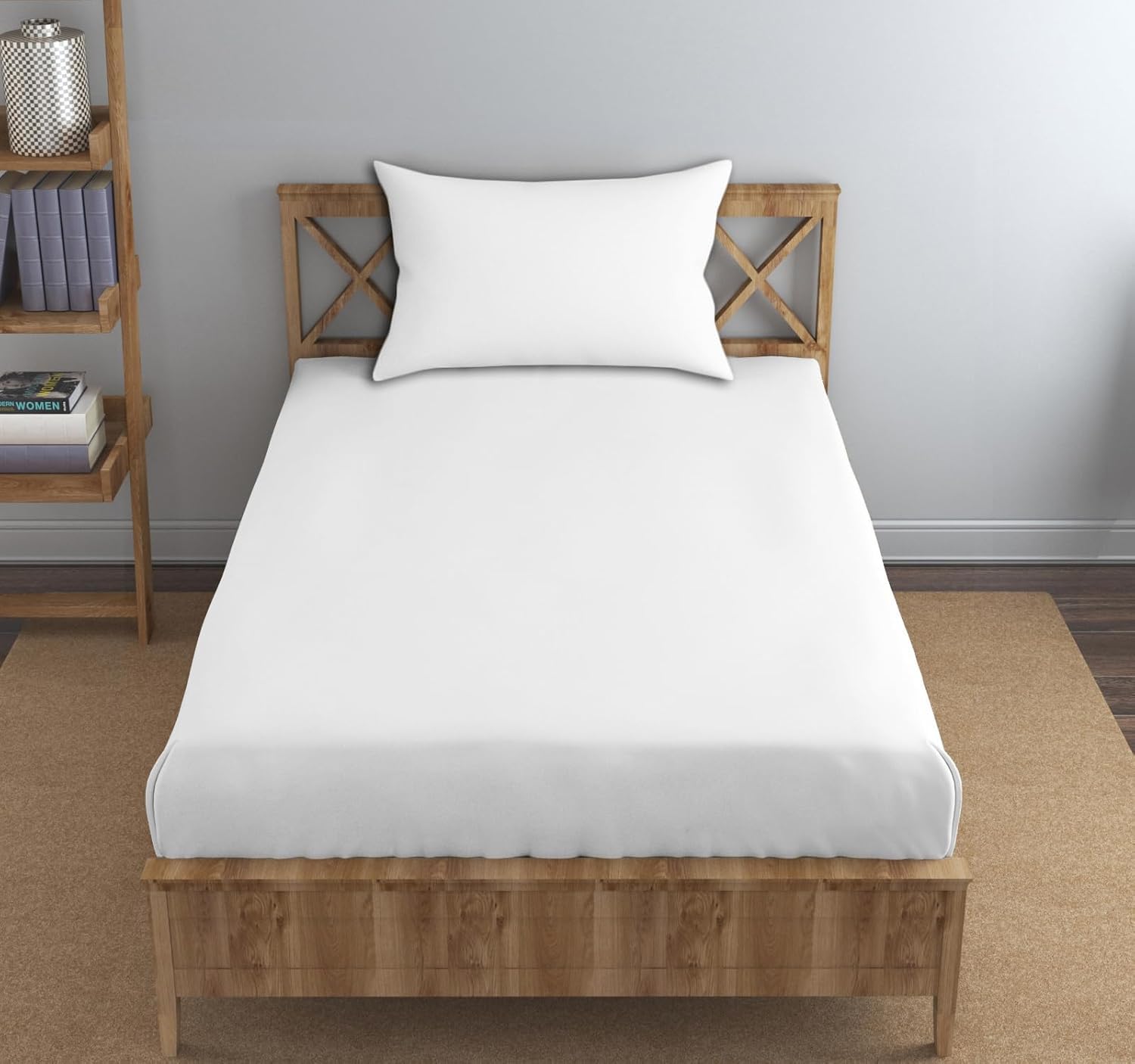 Trance Home Linen Premium 300 TC Pure 100% Cotton Single Size Fitted Bedsheet with 1 Pillow Cover (78 x 36 inch, White Plain | All Side Elastic)-image-26