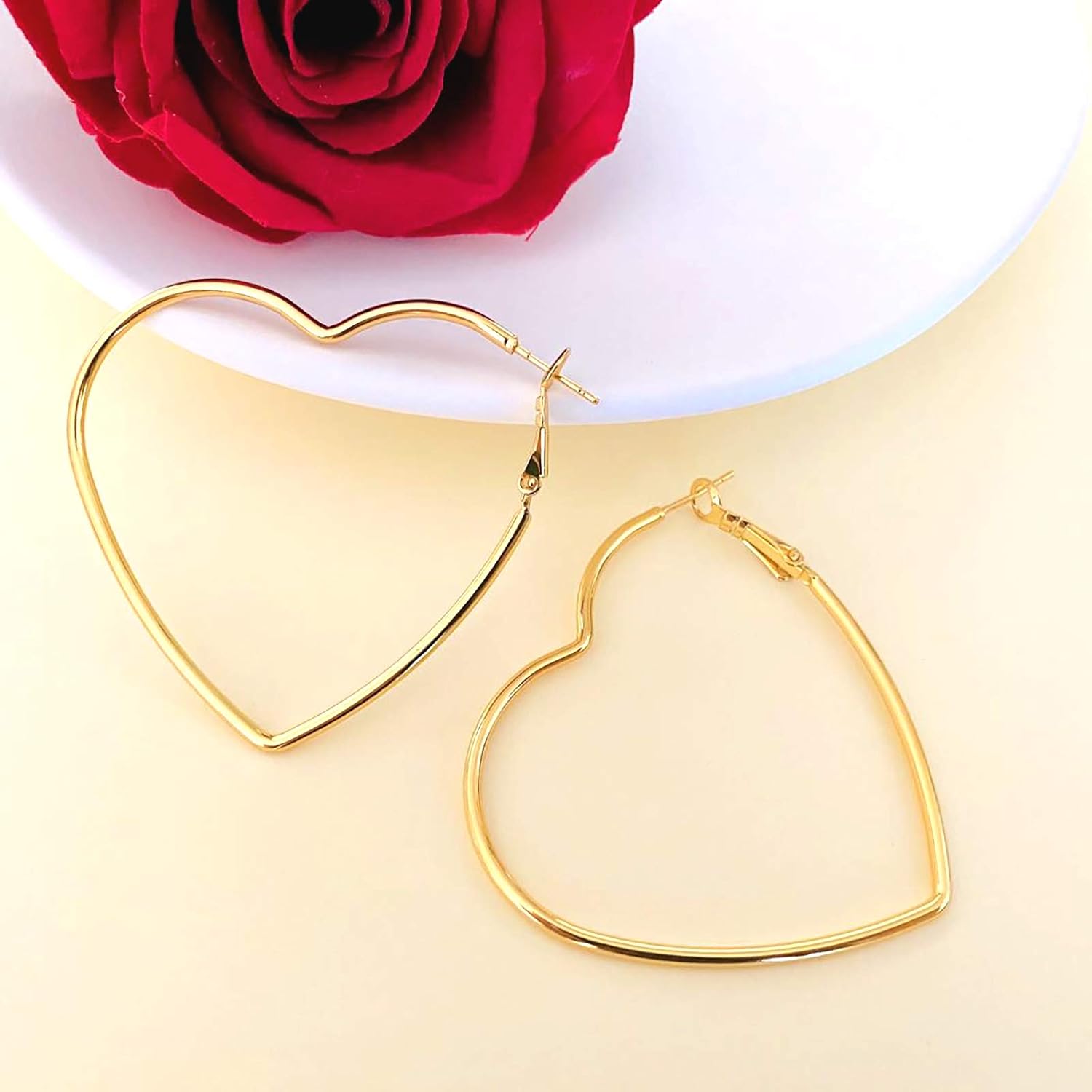Hoop Earrings, Fashion Jewelry Statement Large Geometric Heart Hoop Earrings for Women Gift Copper, 24k, Gold - Image 5