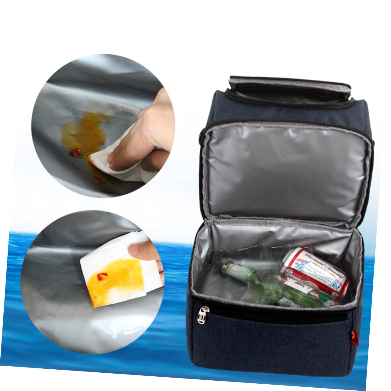 Garneck Borsa Termica Pranzo Doppio Oxford Blu Tracolla | Cerniere Robuste, Cuciture Rinforzate nei Punti di Stress, Design per Picnic e Campeggio