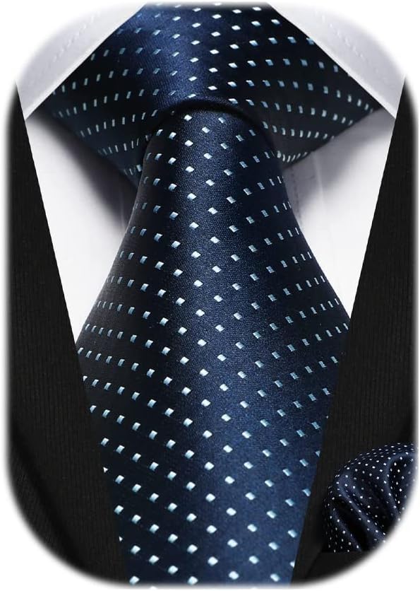 Men's Tie and Pocket Square Set Striped Polka Dot Silk Ties for Men Formal Classic Elegant Necktie & Handkerchief for Business Wedding Party