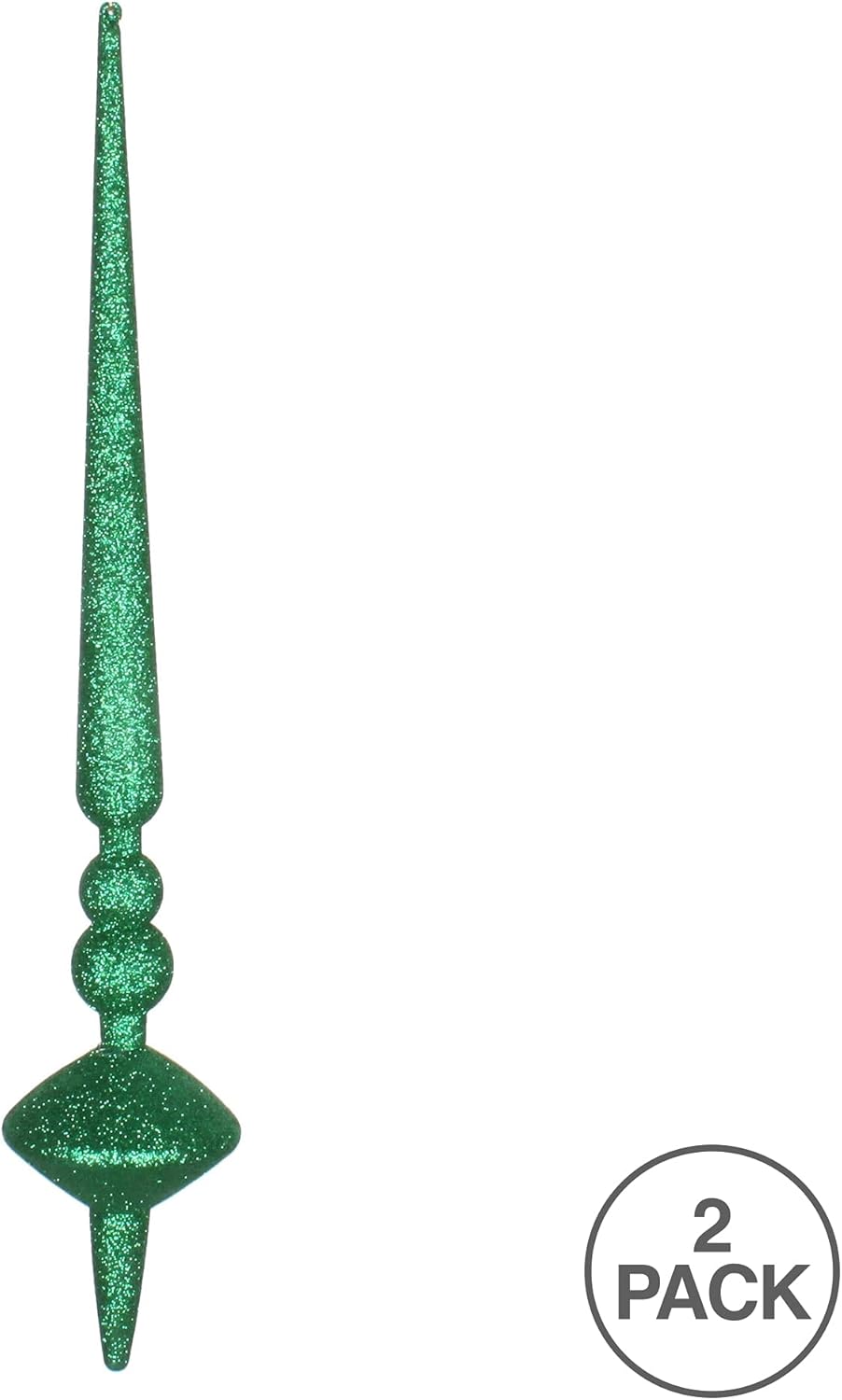 Vickerman 18" Glitter Cupola Finial Ornament, Shatterproof Plastic, Holiday Christmas Tree Decoration, 2 Pack, Green