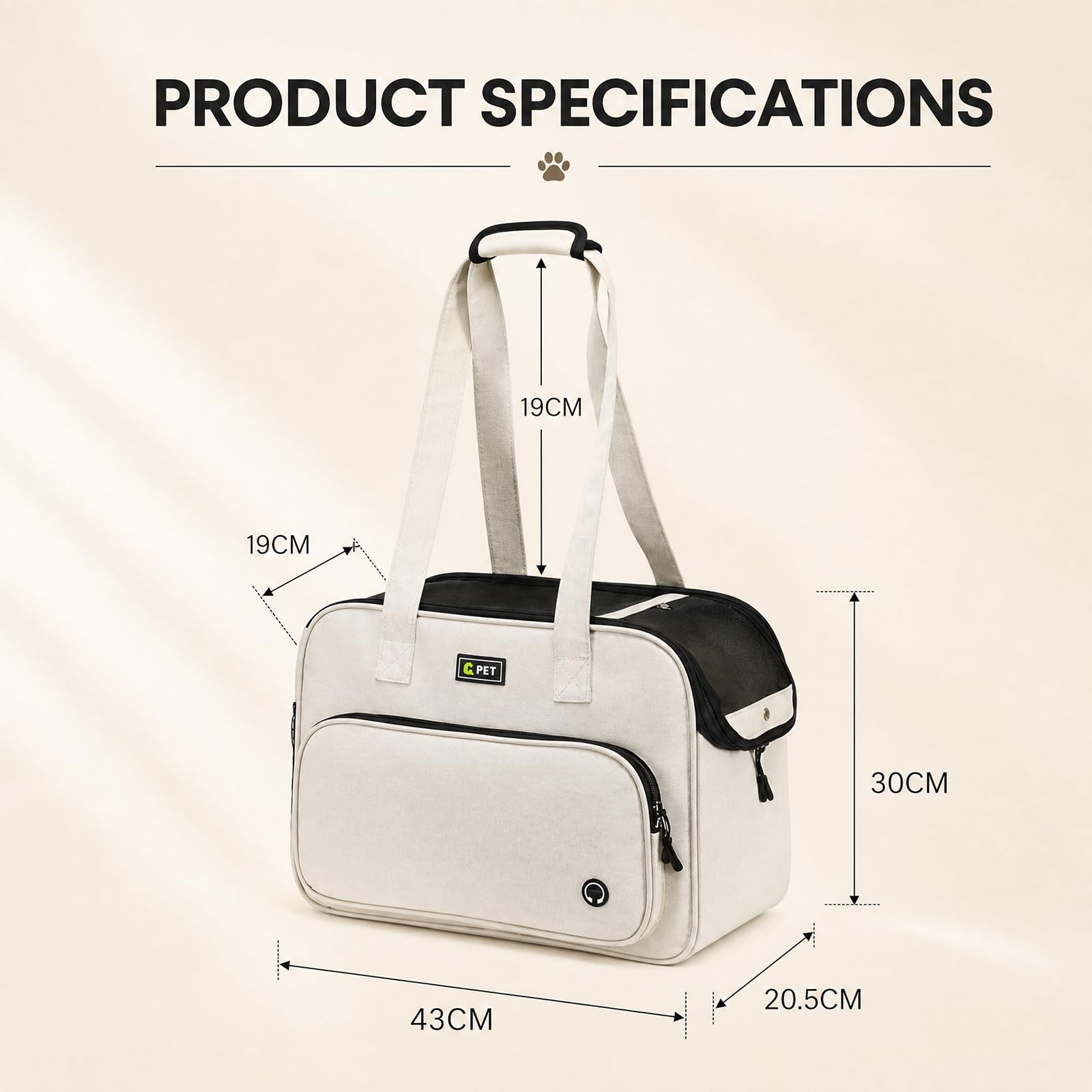 Bolsa de transporte Oxford para mascotas, color blanco crema para