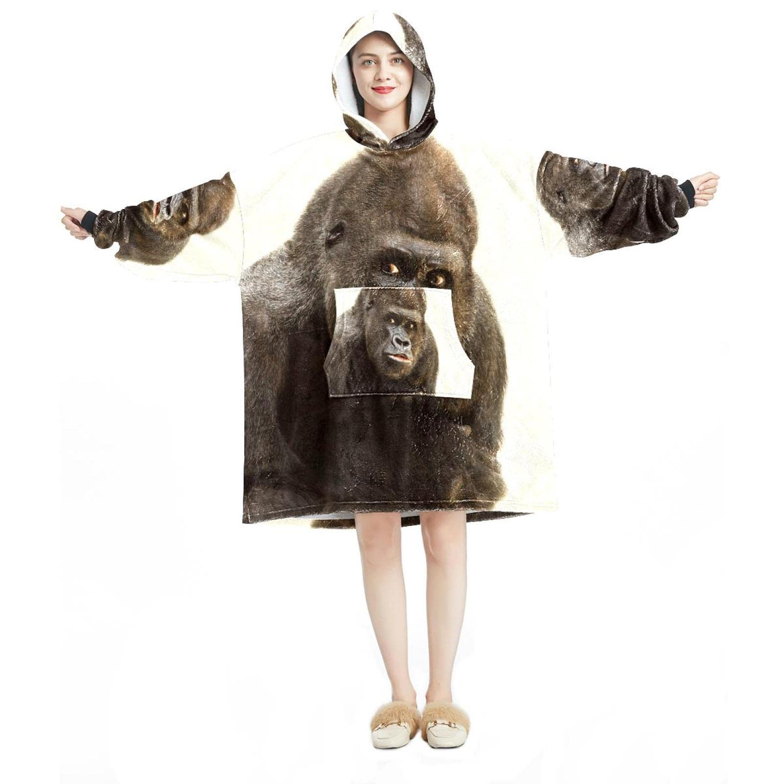 Sweat à capuche surdimensionné chaud en sherpa avec poche kangourou géante
