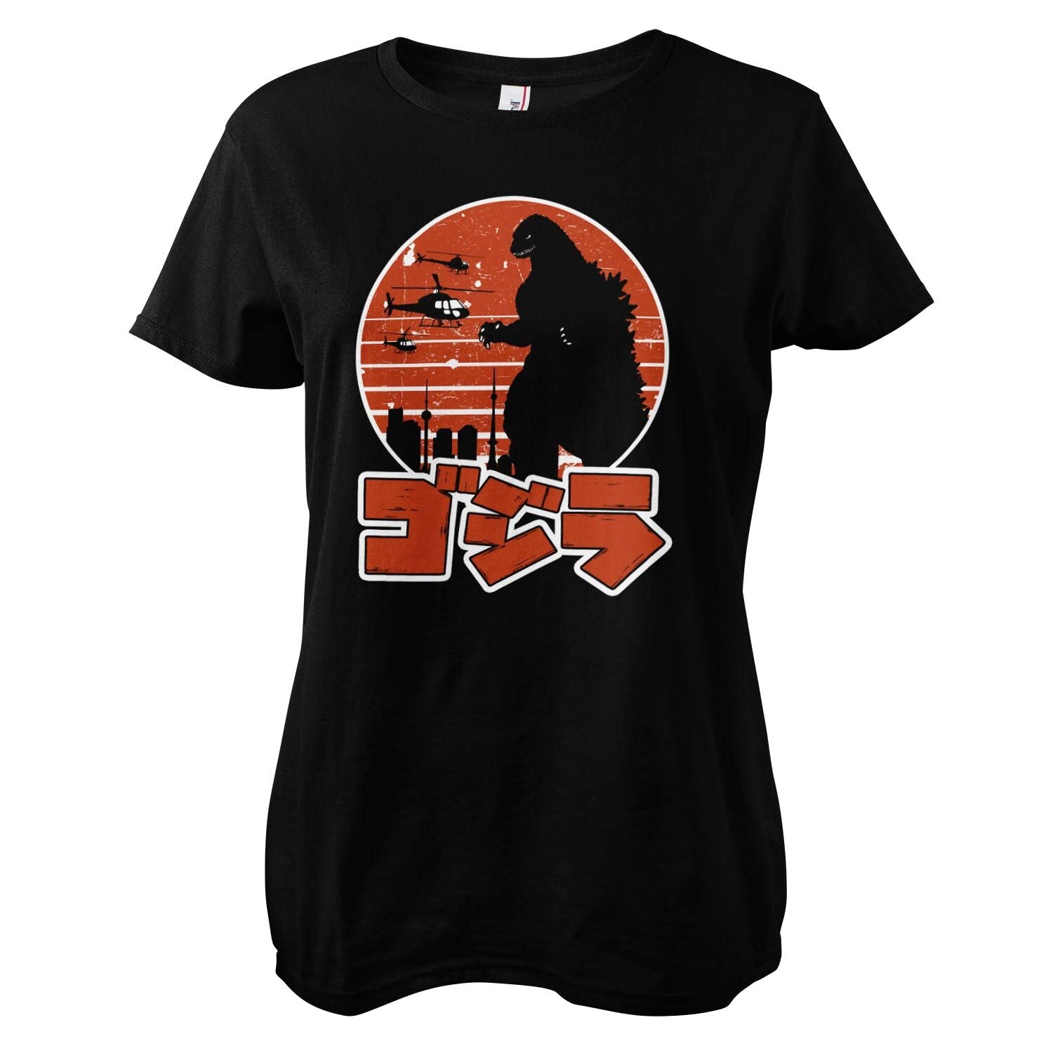 Godzilla Officially Licensed Japanese Logo Girly Women T-Shirt (Black), Small