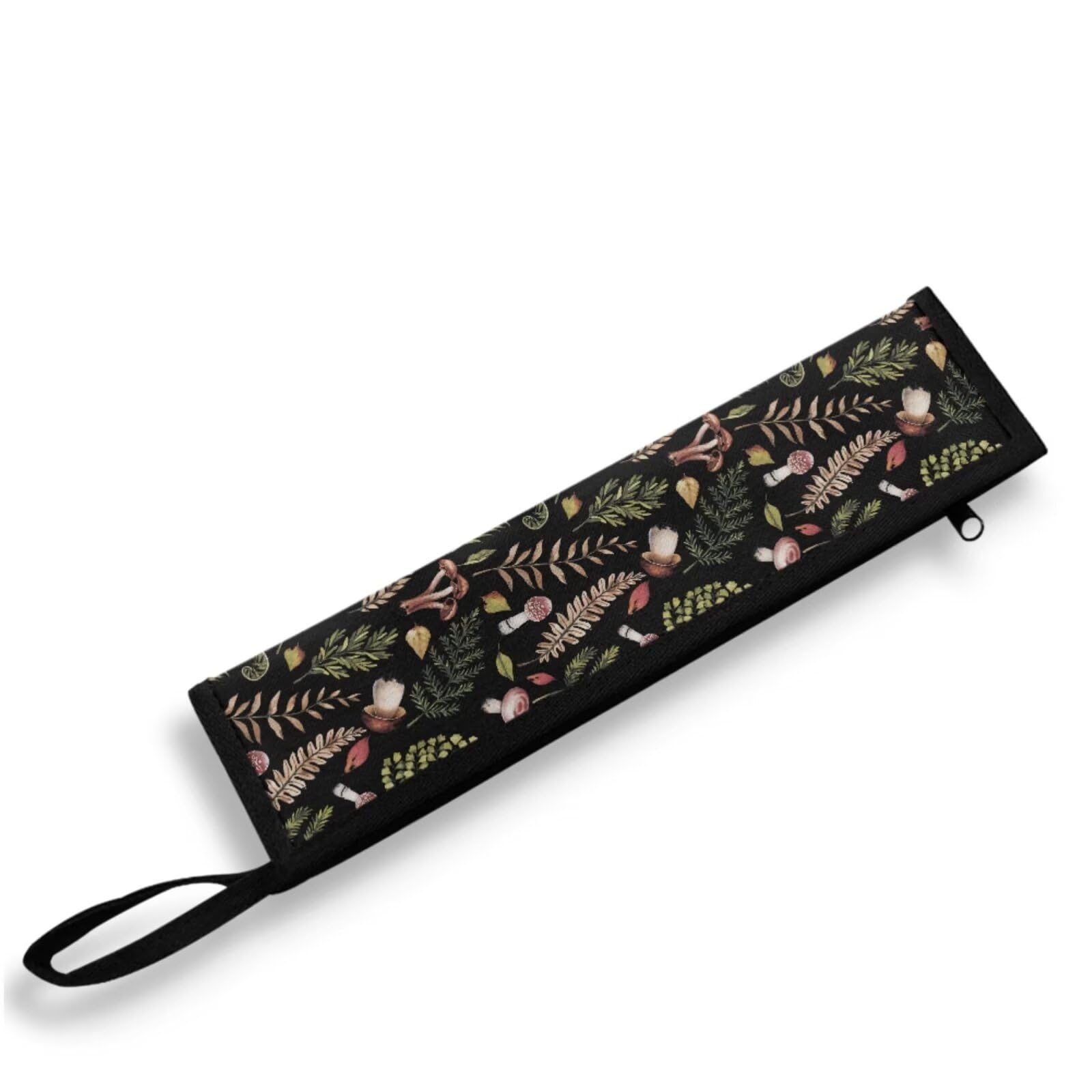 COEQINE Black Straw Carrying Case Cutlery Pouch Chopsticks Pouch Leaves Cute Women Reusable Portable Travel Tableware Organizer Case with Zipper Leafproof