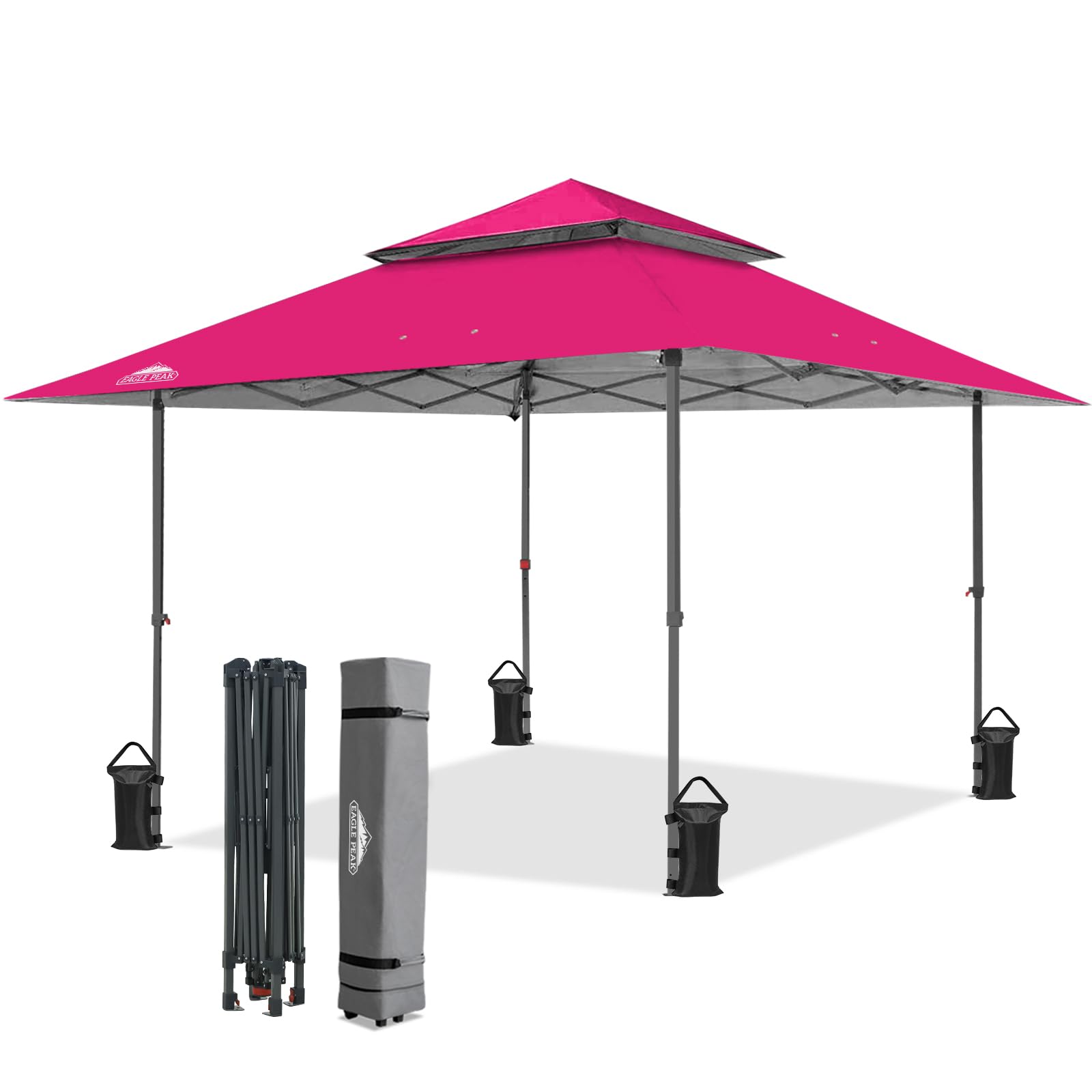 Photo 1 of EAGLE PEAK 13x13 Straight Leg Pop Up Canopy Tent Instant Outdoor Canopy Easy Single Person Set up Folding Shelter w/Auto Extending Eaves 169 Square Feet of Shade (Deep Pink)