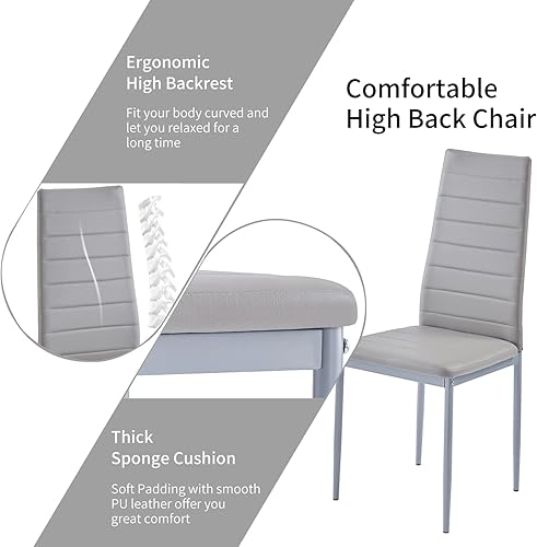 Miniatura 5 de ROZHOME Juego de mesa de comedor para 4, 5 piezas de mesa de cocina y sillas con tablero de vidrio templado transparente y 4 sillas de cuero