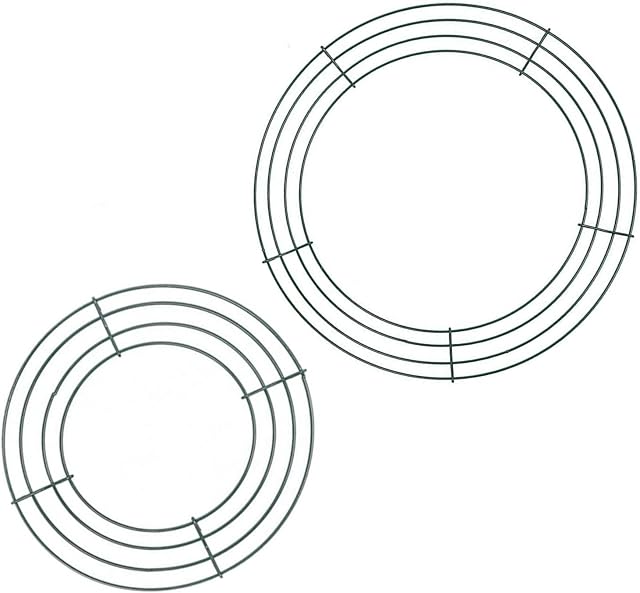 2 Pack Wire Wreath Frame,Round Green Wire Wreath Ring,Metal Wreath Frame for Christmas Wreaths, Crafts, and Floral Flower Arrangements (8-inch, 12-inch)