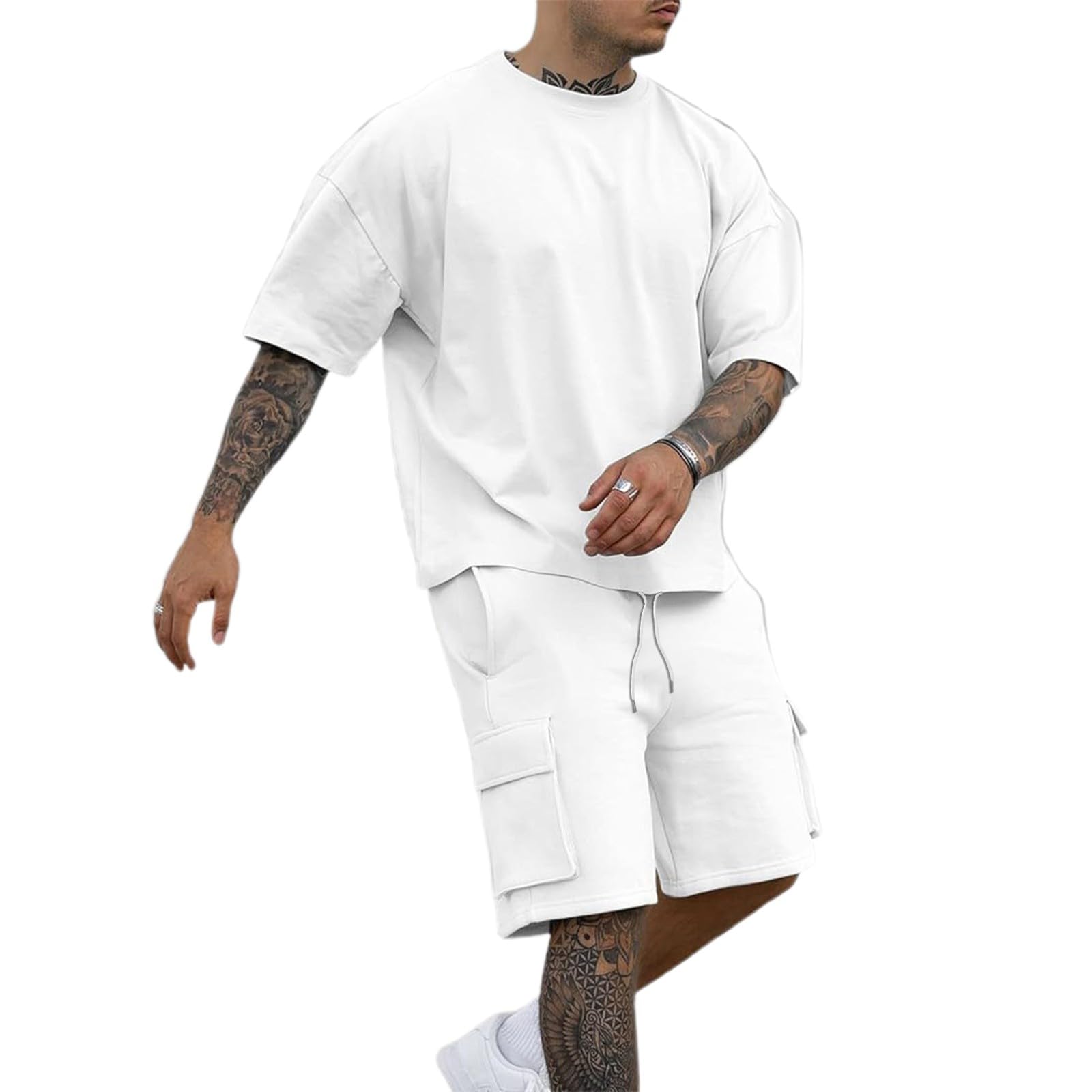 Survêtement 2 pièces pour homme - Survêtement d'été surdimensionné - T-shirt et short - 2 pièces - Survêtement de sport hip hop streetwear - Tenue de loisirs - Tenue à manches courtes pour homme