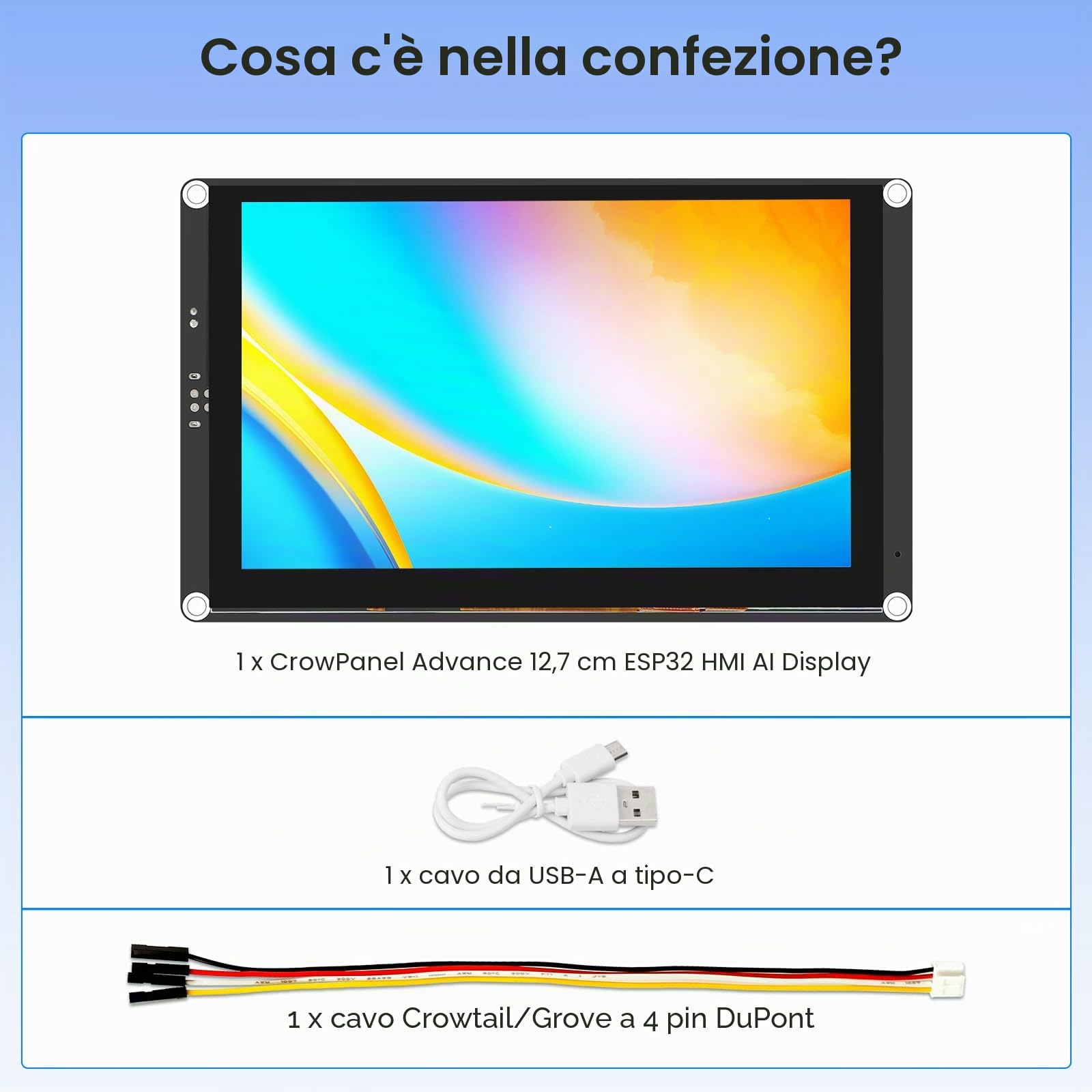 ELECROW ESP32 Display 800 × 480, display touch IPS HMI ESP32 da 5 pollici, supporto interazione vocale AI, processore dual-core LX7 a 32 bit, fino a 240 MHz, compatibile con Arduino, ESP-IDF e LVGL