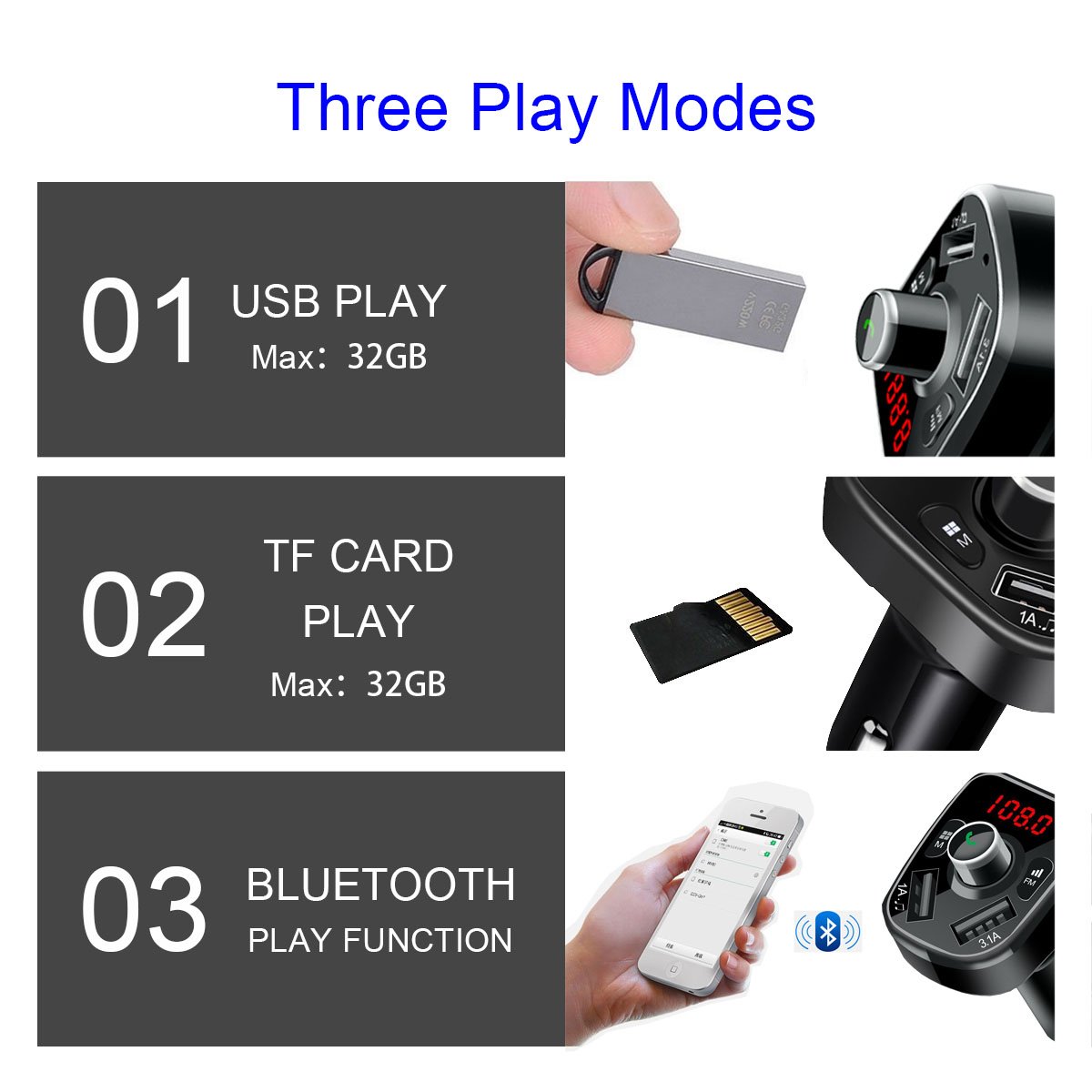 CDEN Kit Lettore MP3 Auto Adattatore Trasmettitore FM Vivavoce Bluetooth Con Caricabatterie USB