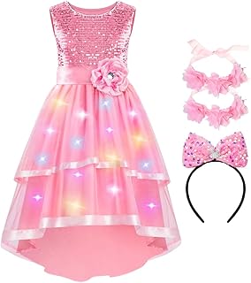 Girls Sequin Flower Dress - Birthday Party Dresses for Girls Age 3-12 Year Old, High-Low Sleeveless Dresses for Kids - Buy now