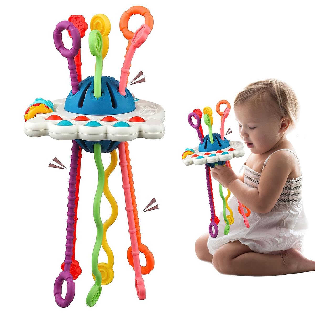 xwin sportseries Montessori Toys, Silicone Pull String Activity Toy, Sensory Toys for Toddlers, First Play Toys for Babies, Early Development Baby Toys Fine Motor Skills Toys for 18+ Months