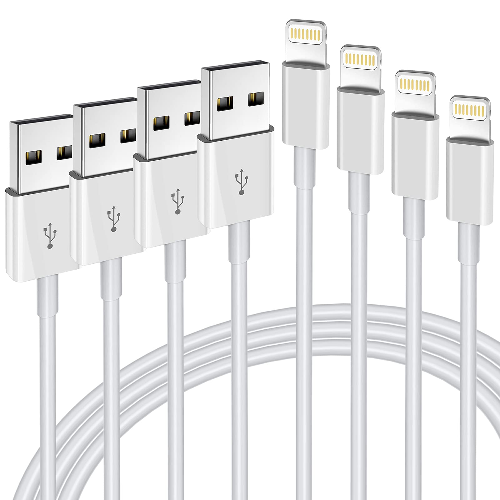 iPhone Charger Cable,Lightning to USB-A MFi Certified Cord 4PACK [3/3/6/6FT] Fast Charging Cord Compatible iPhone iPhone 12/12 PRO/Max/11/11PRO/XS/Max/XR/X/8/8Plus/7/6S/6/plus/iPad Air-White
