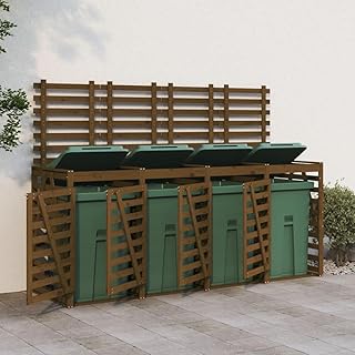 Cubo de basura cuádruple de madera maciza de pino marrón