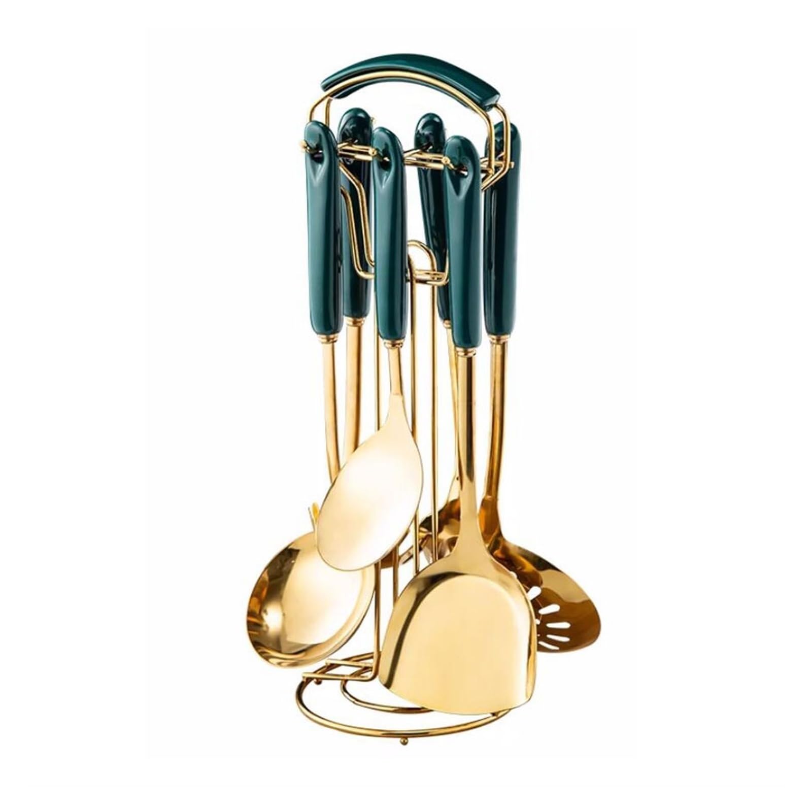 Küchenkochgeschirr, Edelstahl, Keramiklöffel, Kochspatel, 7-teiliges Set, Kochutensilien, Abtropflöffel, Gadgets (blau, Einheitsgröße) (blau, Einheitsgröße)