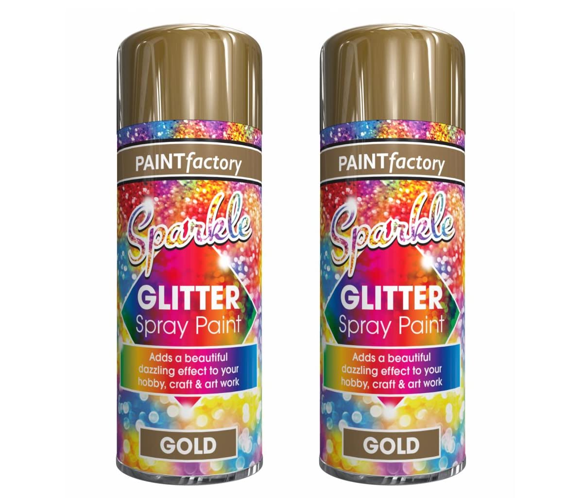 Glitter Gold Effect Spray Paint Decorative Creative Art Dazzling Effect to Crafts Frames Hobby And Artwork, Interior & Exterior, Wide Range of Surface Use (Pack of 2)