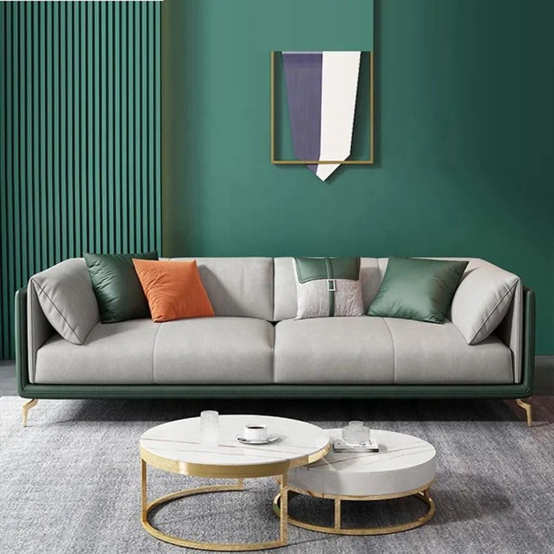 Image of Chesterfield Velvet Upholstery 3-Seater with Armchair and Footrest, Design in 3+1+Footrest Sofa for Living Room, Bedroom, Hallways (Green & Grey)