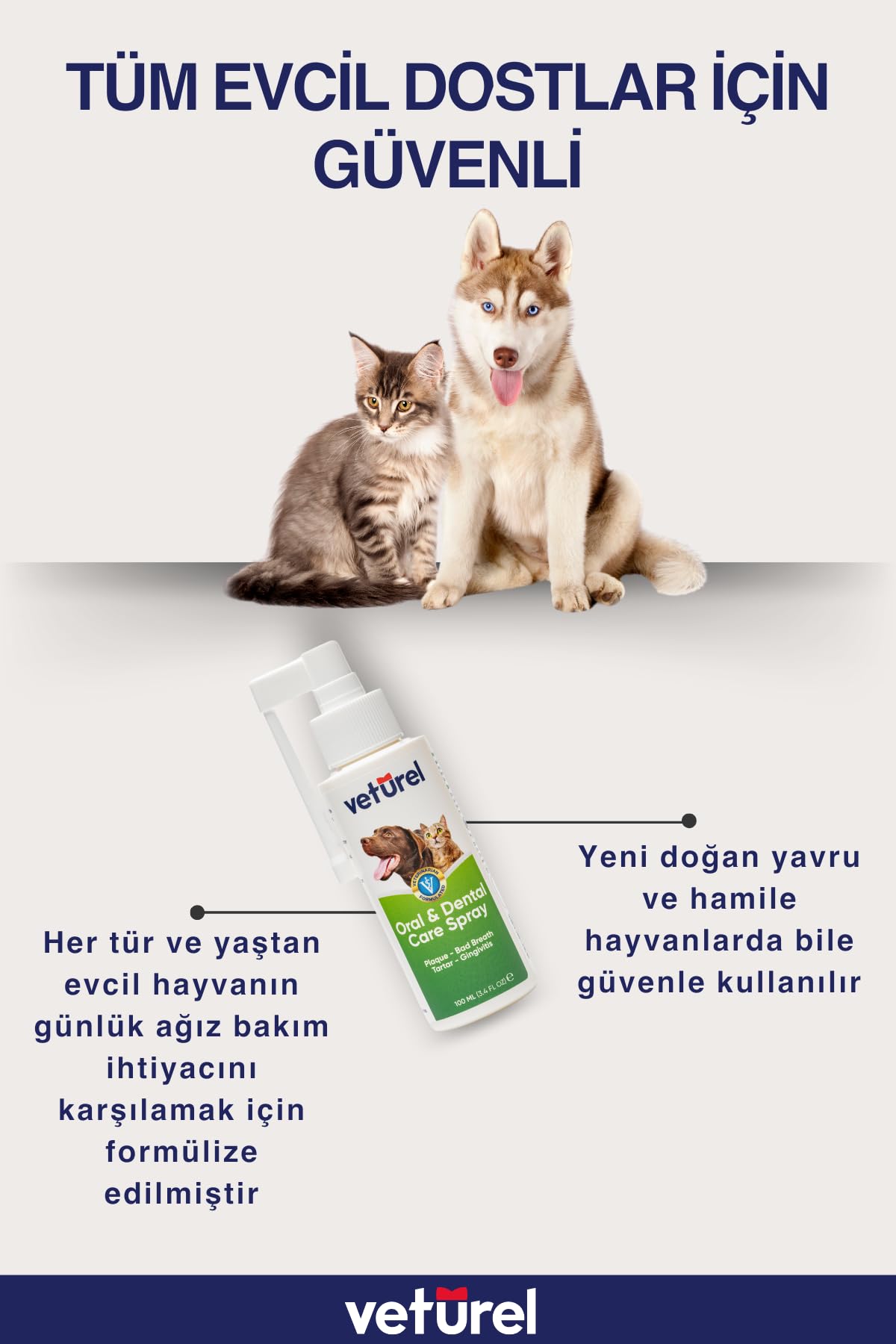 Veturel Ağız Ve Diş Bakım Spreyi 100ml Kedi Ağız Bakımı Köpek Ağız Kokusu Diş Eti Yarası Enfeksiyonu