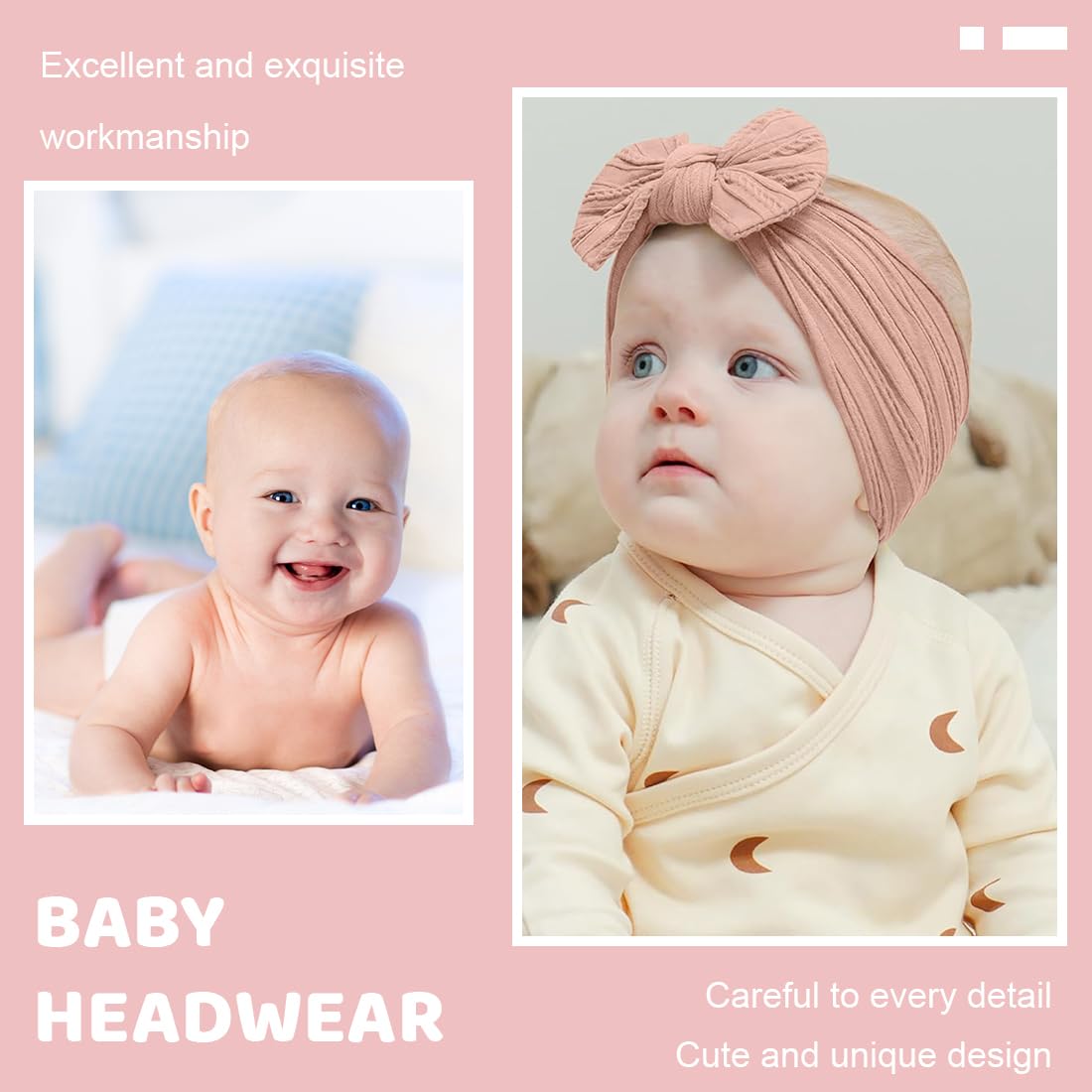 NJCXOLA Lot de 3 Bandeaux pour Bébé Fille en Nylon, Élastiques Doux et Mignons avec Nœuds