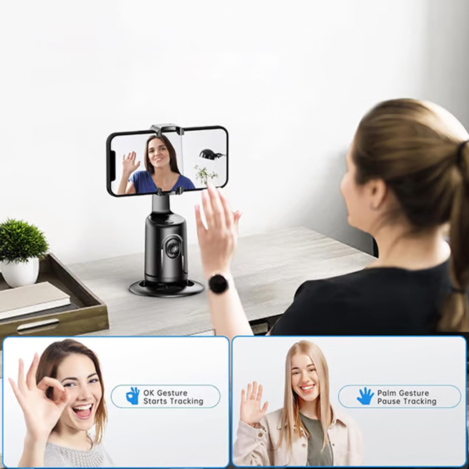 Smart AI Facial Recognition Phone Tripod, Auto Face Tracking & 360° Rotating Tripods Selfie Stick, Smart Tracking Gimbal Tripod with Remote for Video Recording Vlogging Selfie (Black)