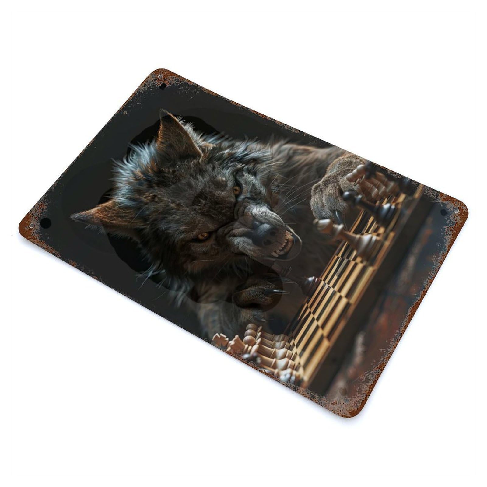 Wolf Chess Retro Metal Sign 11.8"x7.9", Vintage Wall Decor for Garage, Pub Or Kitchen