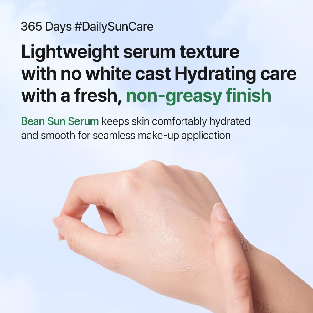 mixsoon Bean Sun Serum SPF 50+ PA++++, Sérum Solaire Coréen Léger, Protection UV Hydratante, Niacinamide, Acide Hyaluronique & Soja Fermenté, Sûr pour les Récifs, Sans Effet Blanchissant (50ml)