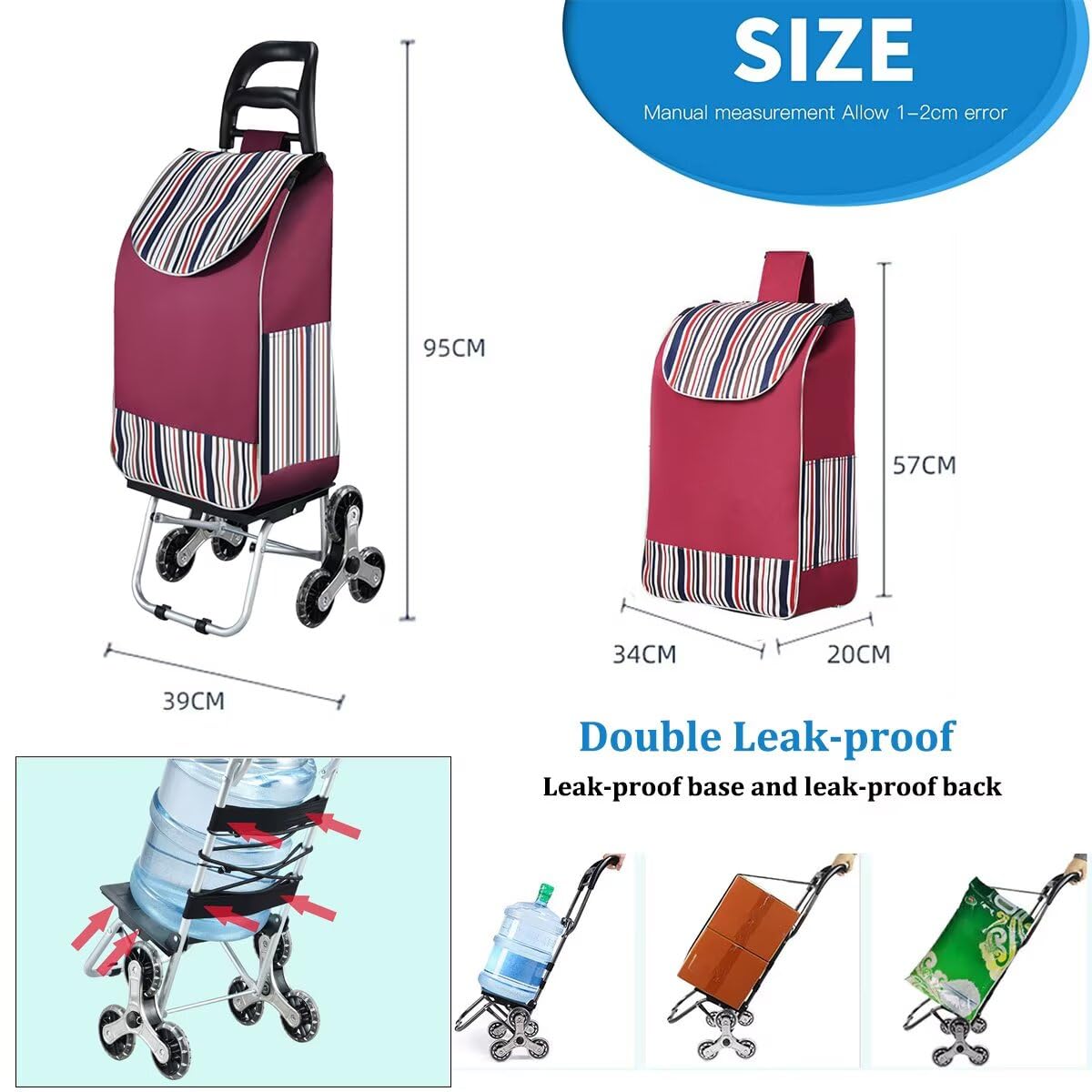 Einkaufstrolley Stabiler 2 in 1 Klappbar Einkaufswagen Multifunktional Treppensteigwagen mit 3 Geräuschlos Räder (D)