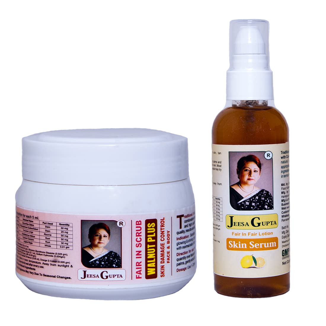 Jeesa Gupta Fair Skin Combo - Walnut Scrub & Fair-in-Fair Lotion Skin Serum|30+ Yrs Exp, Traditional Ayurveda Based, Result Oriented Skin Care Products