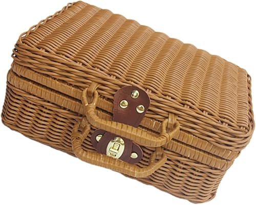 Zerodeko Caja de almacenamiento portátil de paja para el hogar, cestas de almacenamiento hechas a mano, caja de almacenamiento tejida a mano, cesta