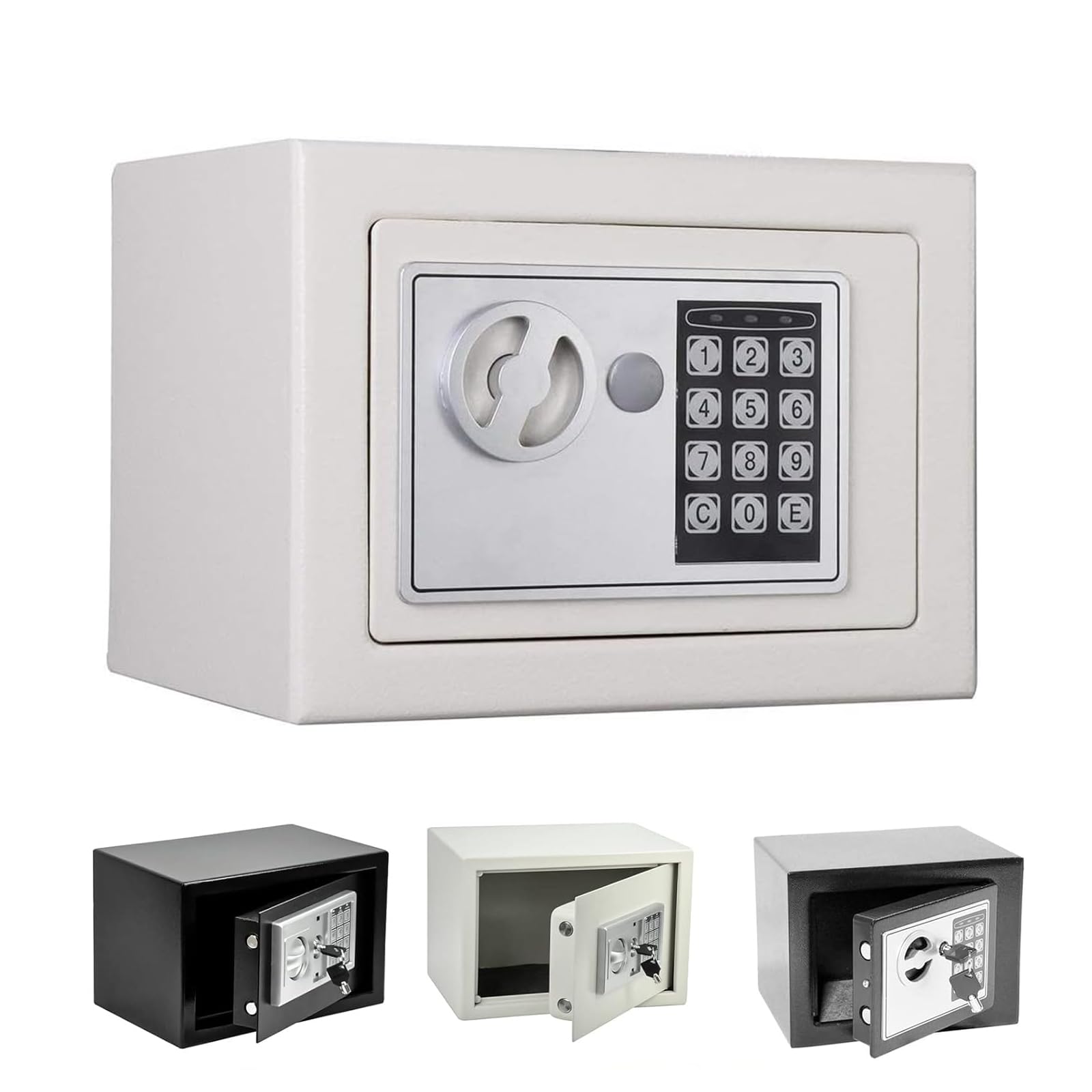Small Digital Electronic Cash Money Safe Box, 4.6L Safety Wall Box Steel Safe Fireproof Password Cabinet Security Safes with Digital Keypad & 2 Key for Home Business Office Document Jewelry Gun, White
