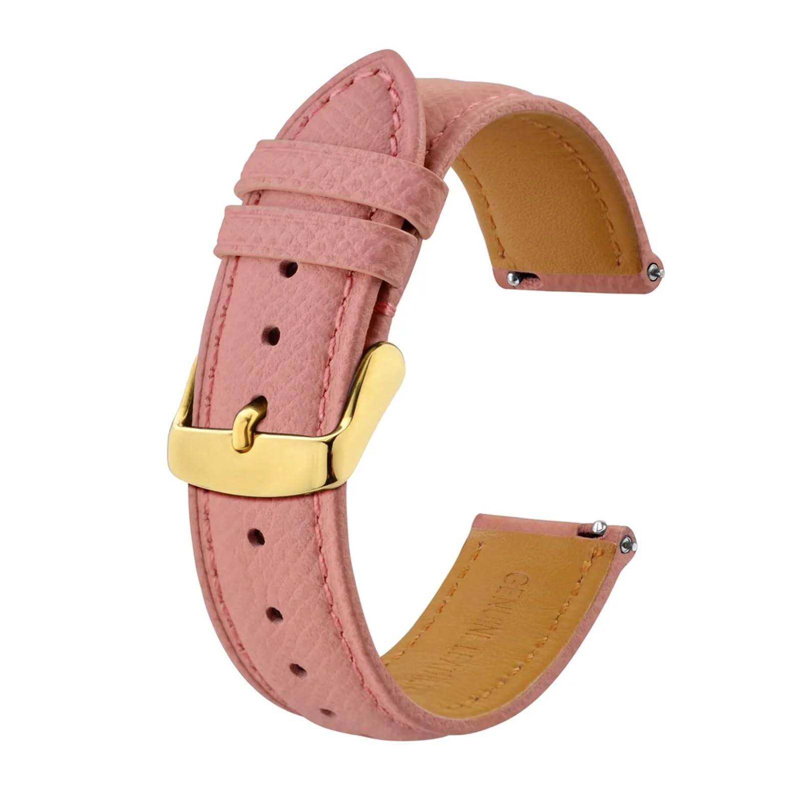 SiChouwz Uhrenarmband aus strukturiertem Leder für Herren und Damen, 18 mm, 20 mm, 22 mm, Schnellverschluss, hellrosa, goldfarbene Schnalle
