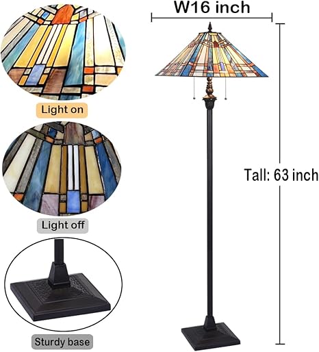 COTOSS Tiffany Floor Lamp,Stained Glass Lamp Shade,Vintage Antique Style Standing Double Light for Living Room & Bedroom photo 3
