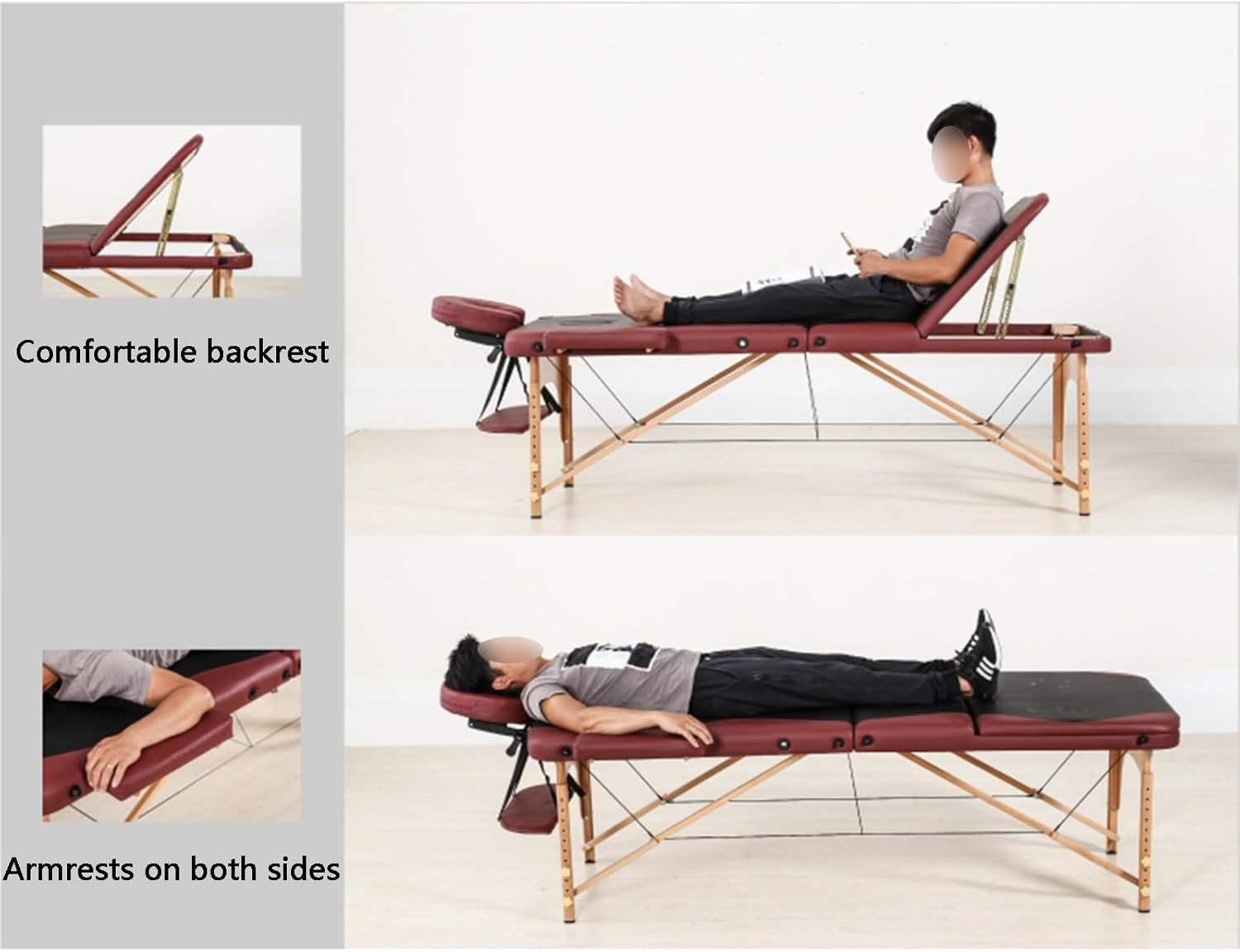 軽量 折りたたみ マッサージベッド(木製) チョコレート ＆ビニール
